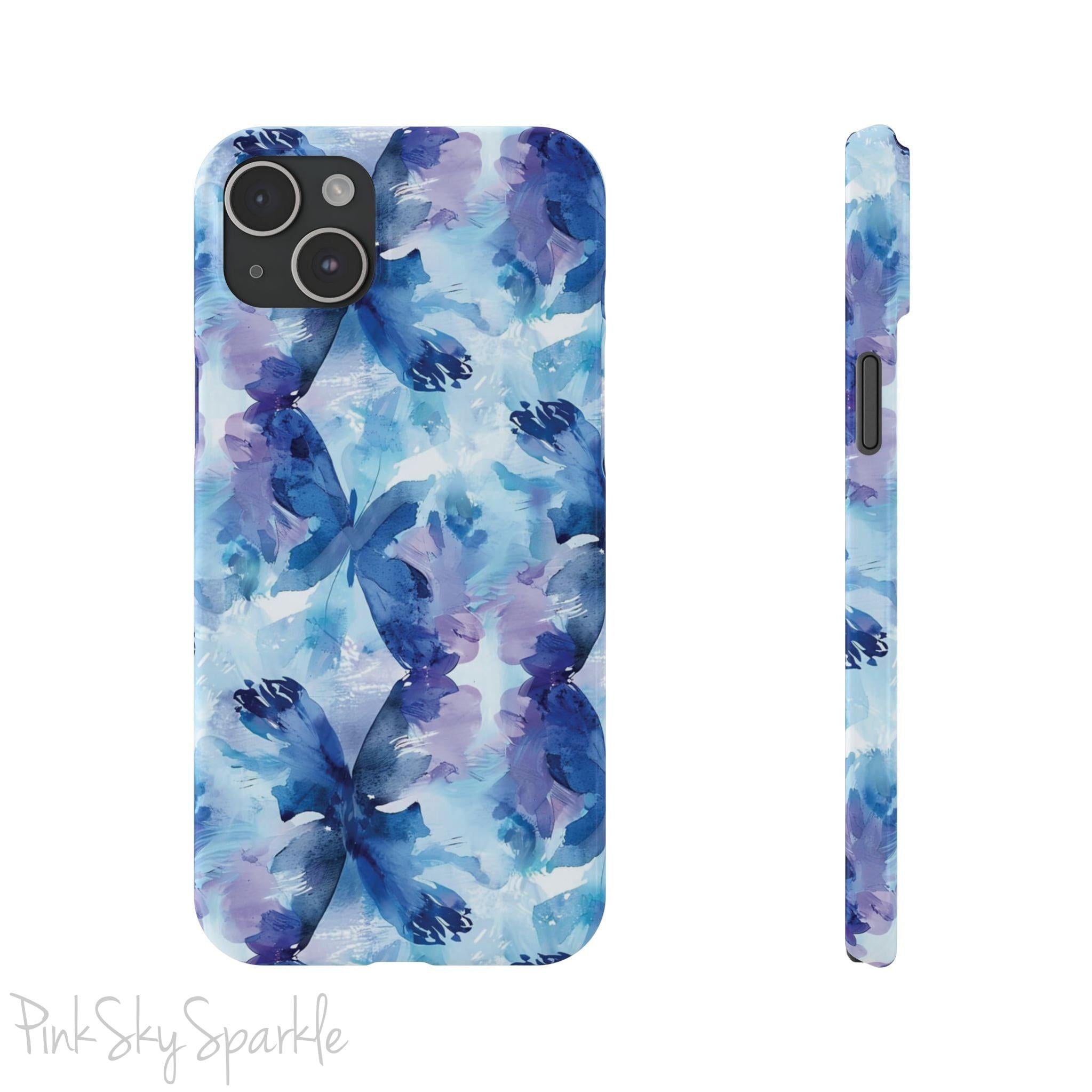 Butterfly Elegance Slim iPhone Case. Enhance your phone's style with the Butterfly Dreams Slim iPhone Case! This case features a sleek, slim design and a beautiful watercolour butterfly pattern.