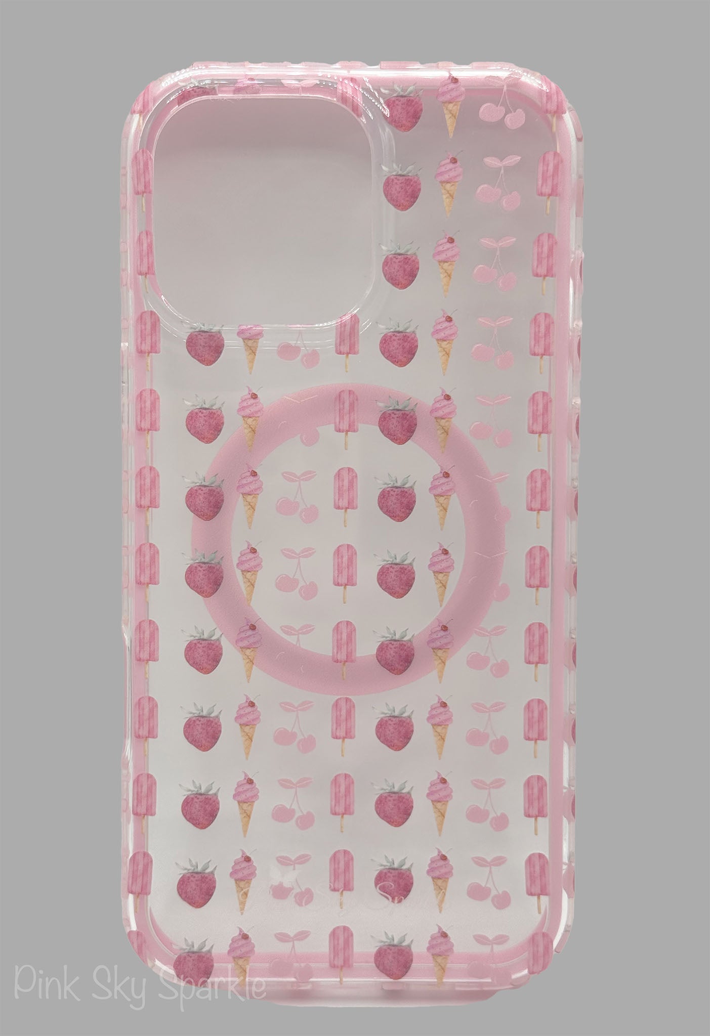 Cherry Berry Swirl Premium Clear MagSafe Case for iPhone 16 Pro Max