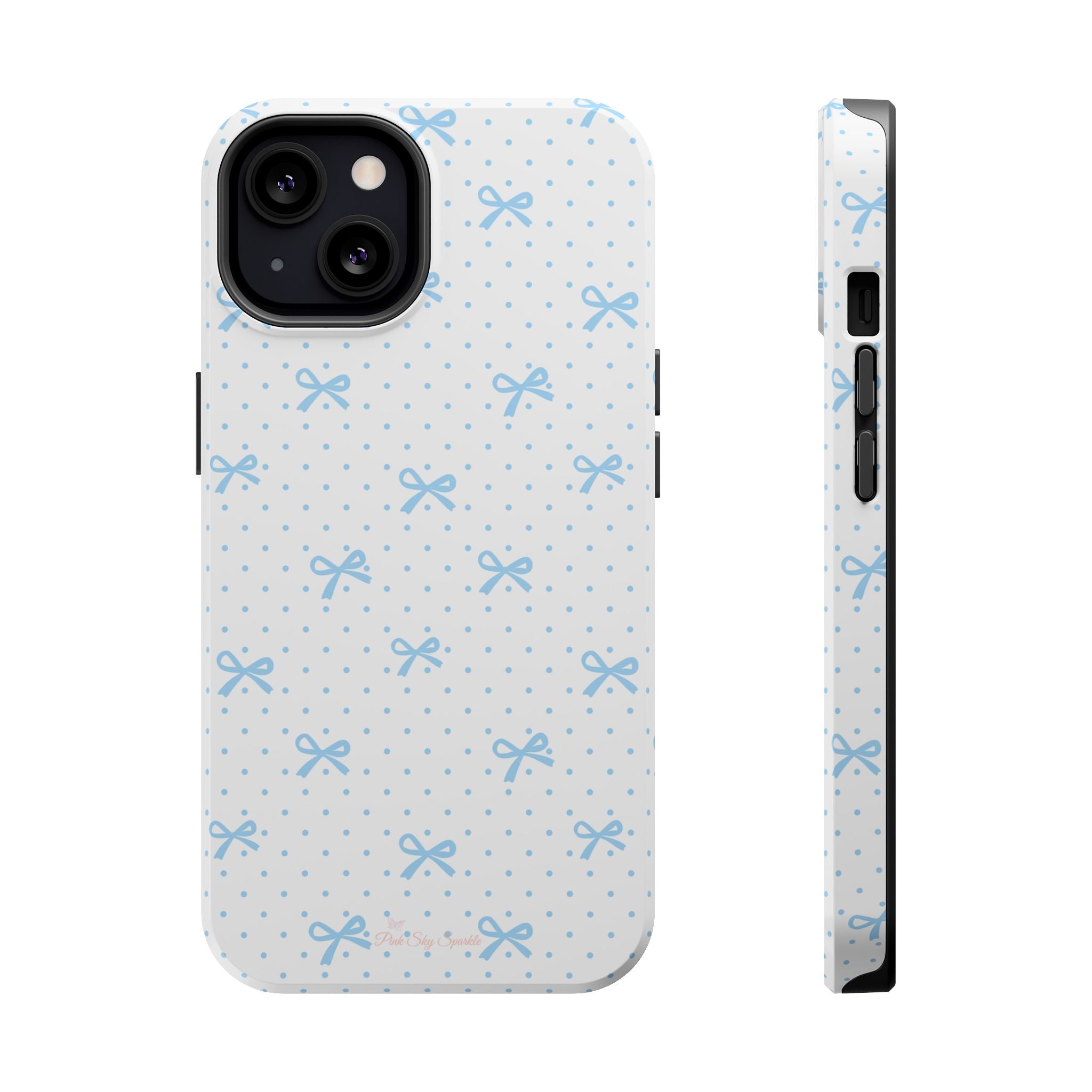 Dot Dot Bow Magnetic iPhone Case – Cute Light Blue Bow & Polka Dot Phone Case