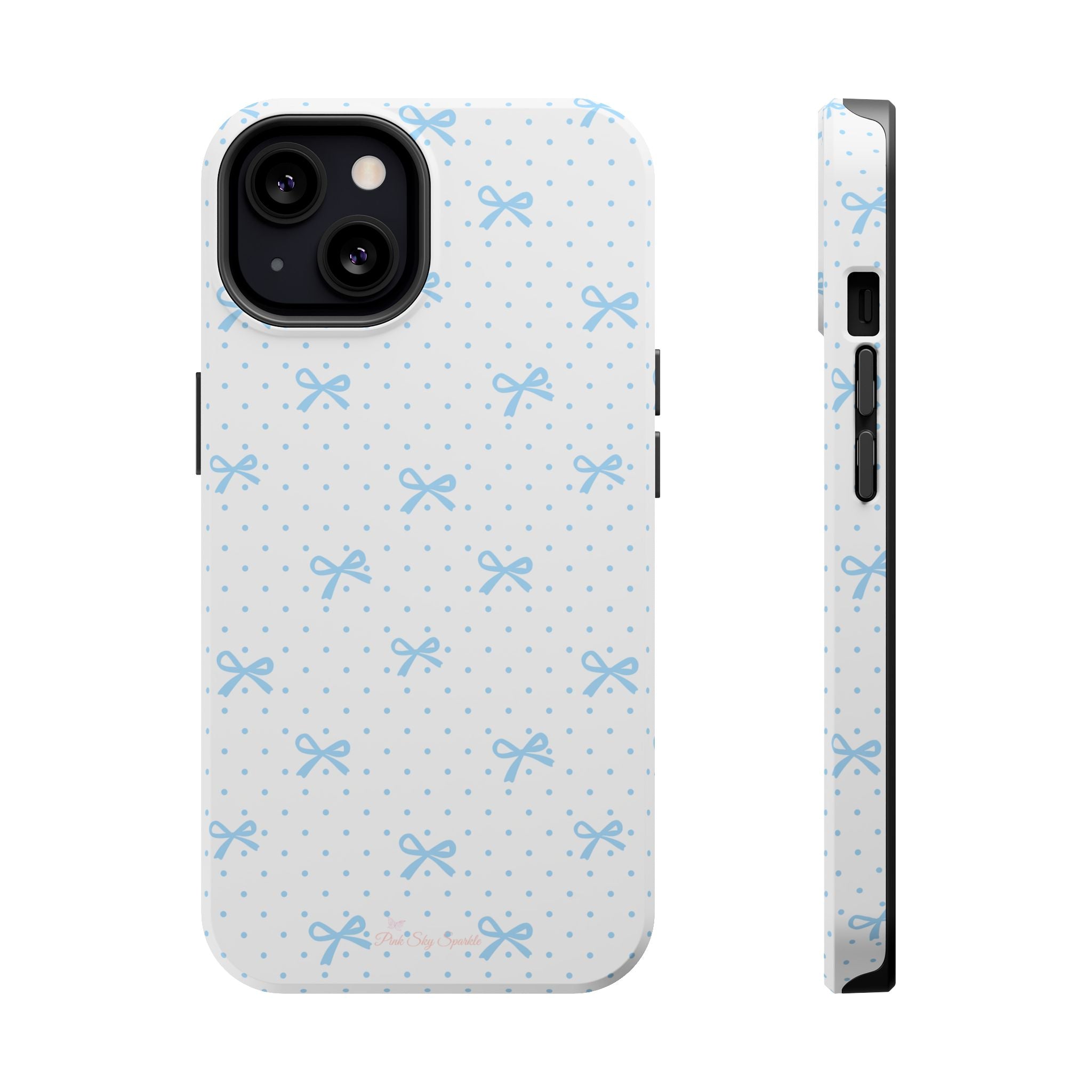 Dot Dot Bow Magnetic iPhone Case – Cute Light Blue Bow & Polka Dot Phone Case