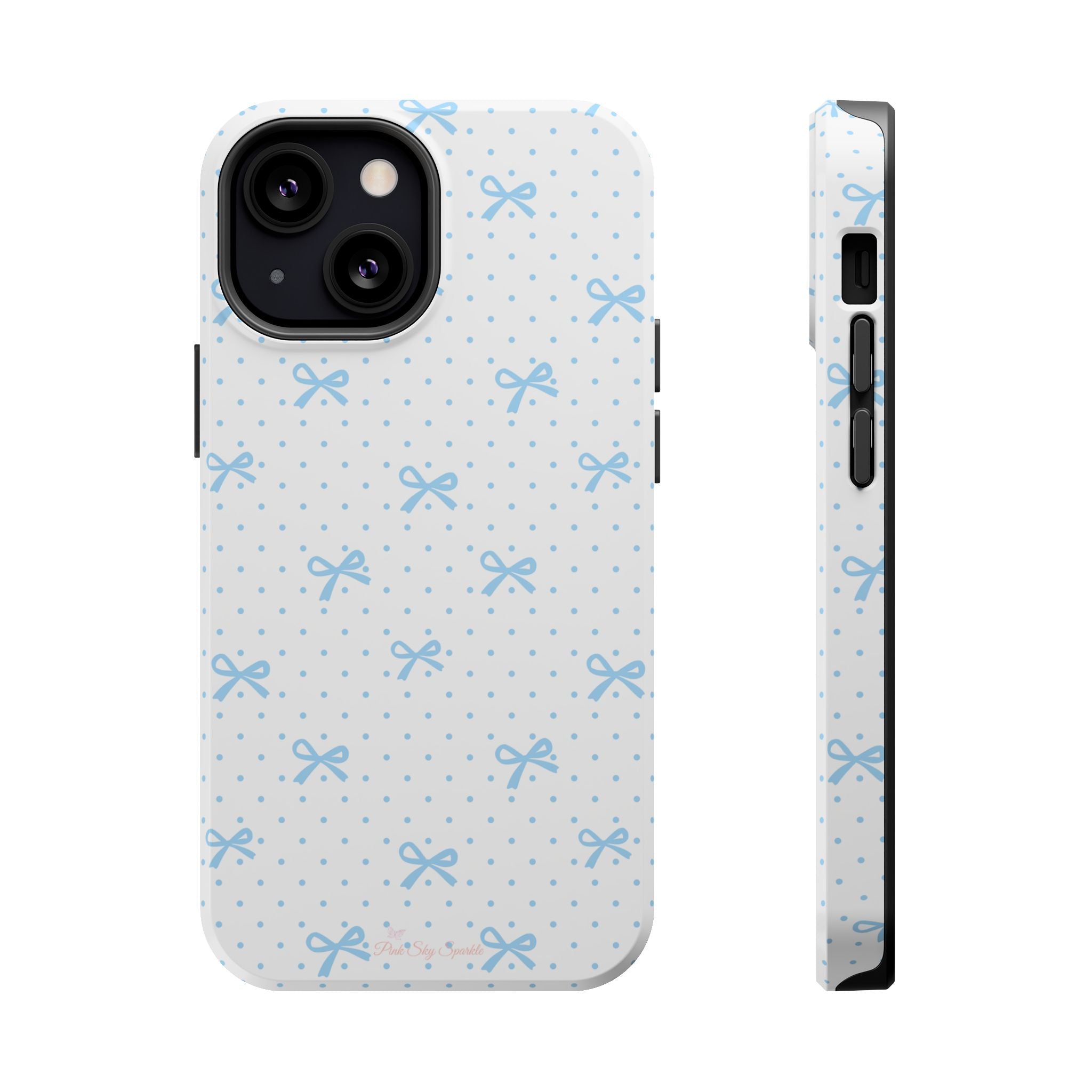 Dot Dot Bow Magnetic iPhone Case – Cute Light Blue Bow & Polka Dot Phone Case