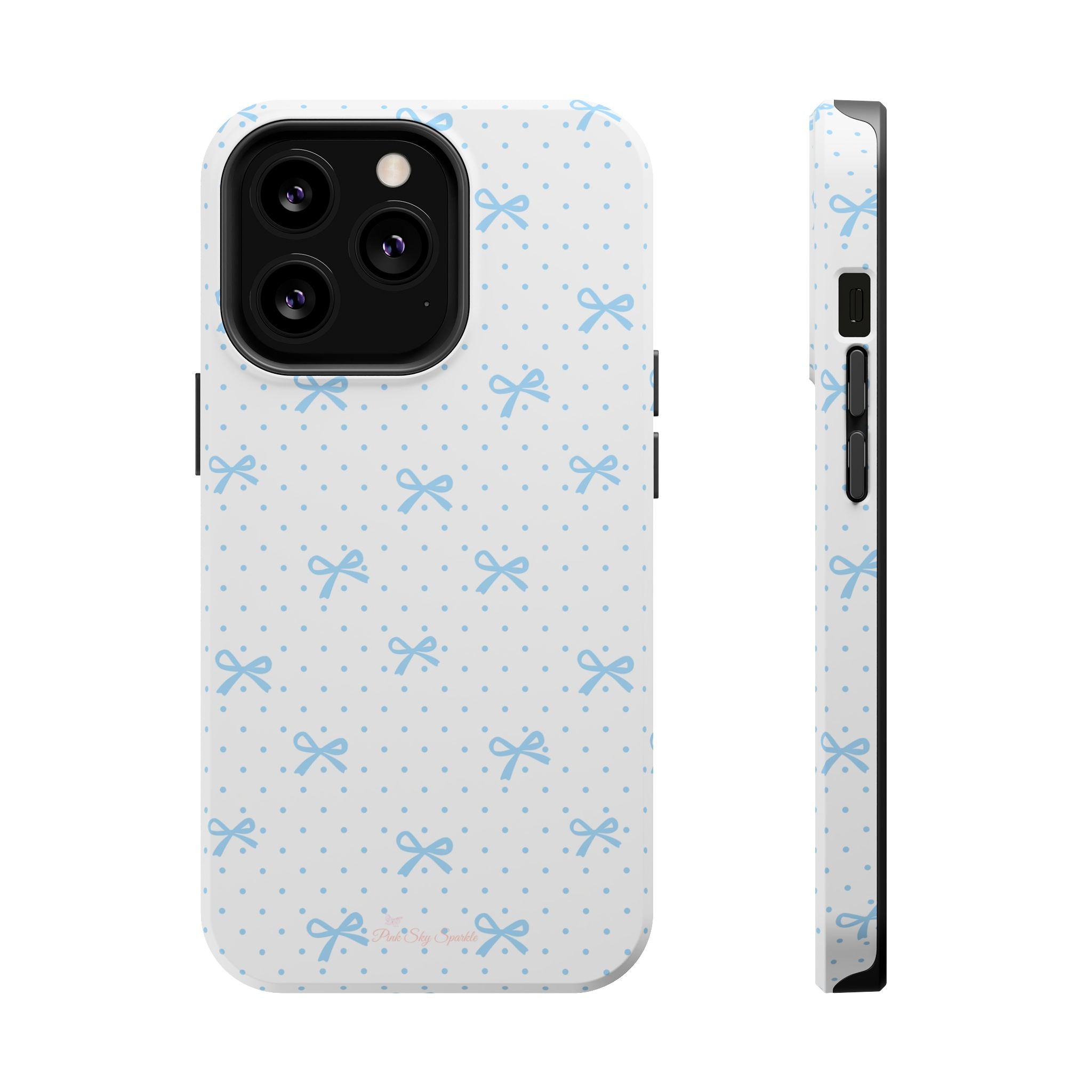 Dot Dot Bow Magnetic iPhone Case – Cute Light Blue Bow & Polka Dot Phone Case