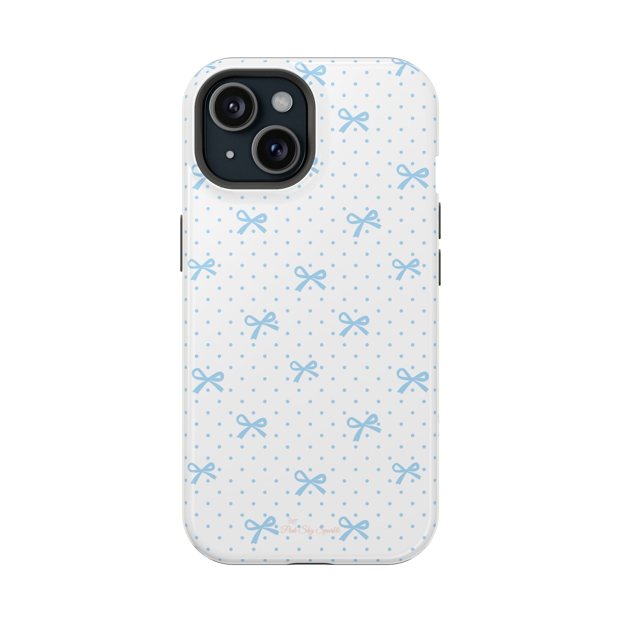 Dot Dot Bow Magnetic iPhone Case – Cute Light Blue Bow & Polka Dot Phone Case