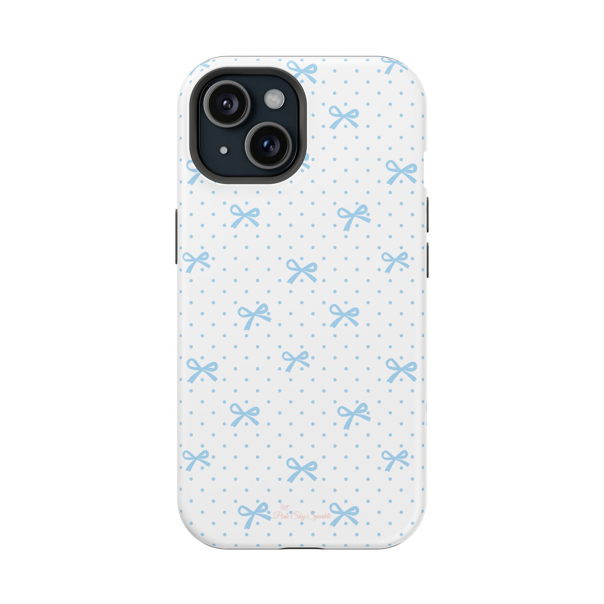 Dot Dot Bow Magnetic iPhone Case – Cute Light Blue Bow & Polka Dot Phone Case