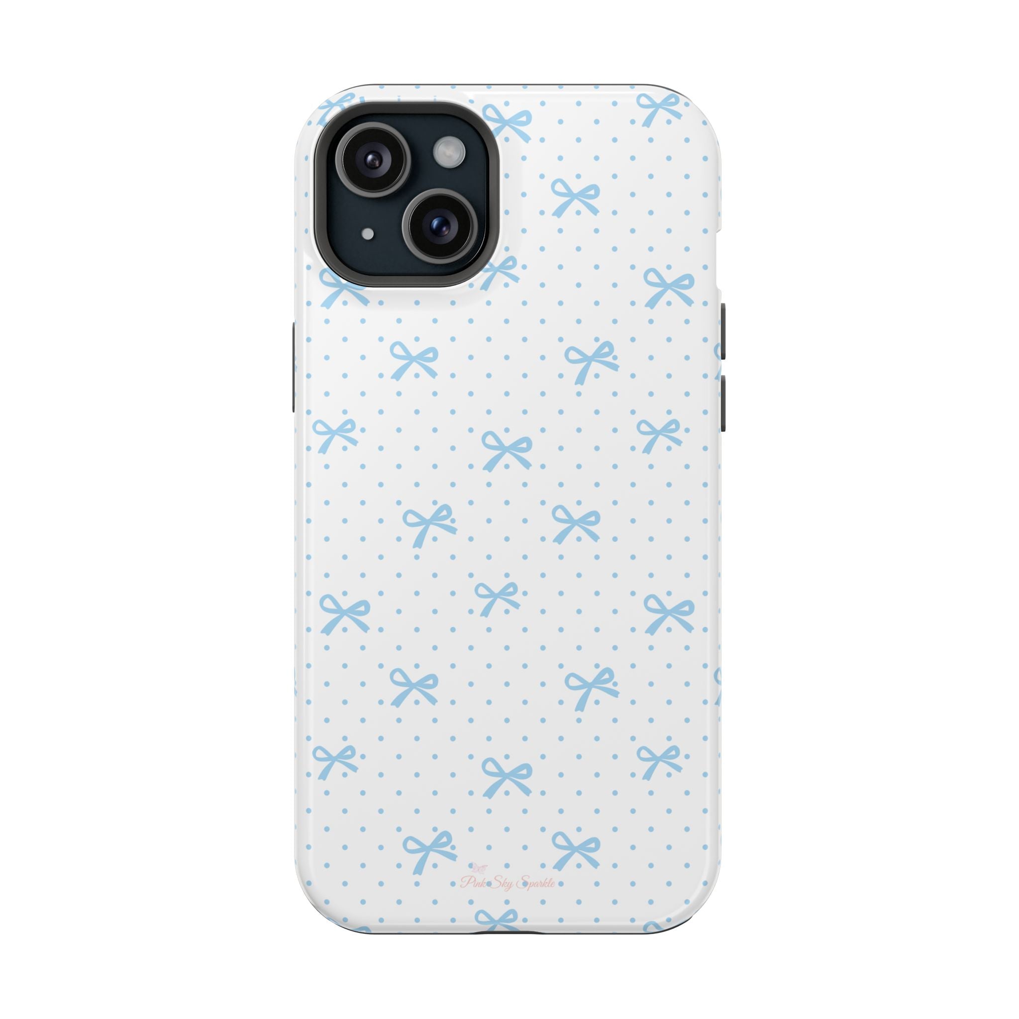 Dot Dot Bow Magnetic iPhone Case – Cute Light Blue Bow & Polka Dot Phone Case