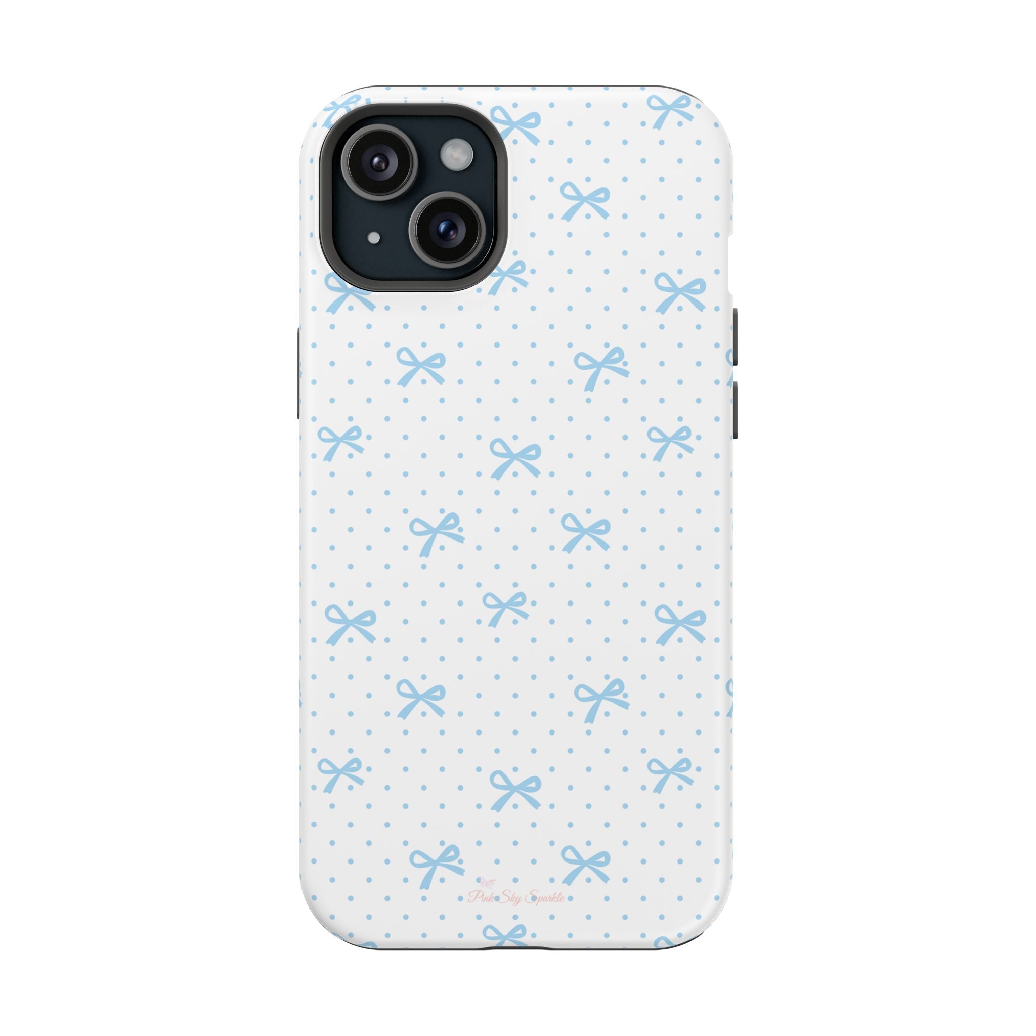 Dot Dot Bow Magnetic iPhone Case – Cute Light Blue Bow & Polka Dot Phone Case