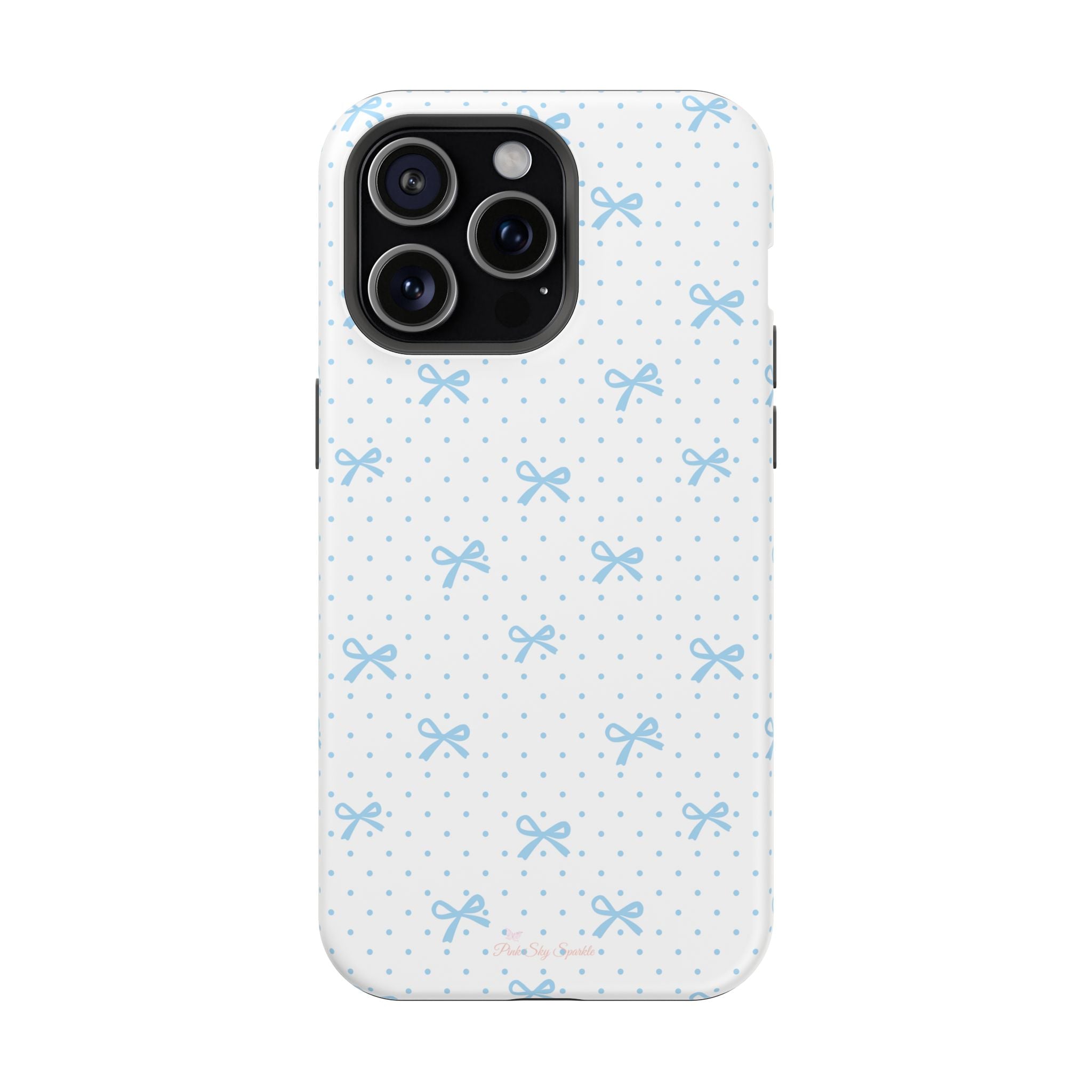 Dot Dot Bow Magnetic iPhone Case – Cute Light Blue Bow & Polka Dot Phone Case