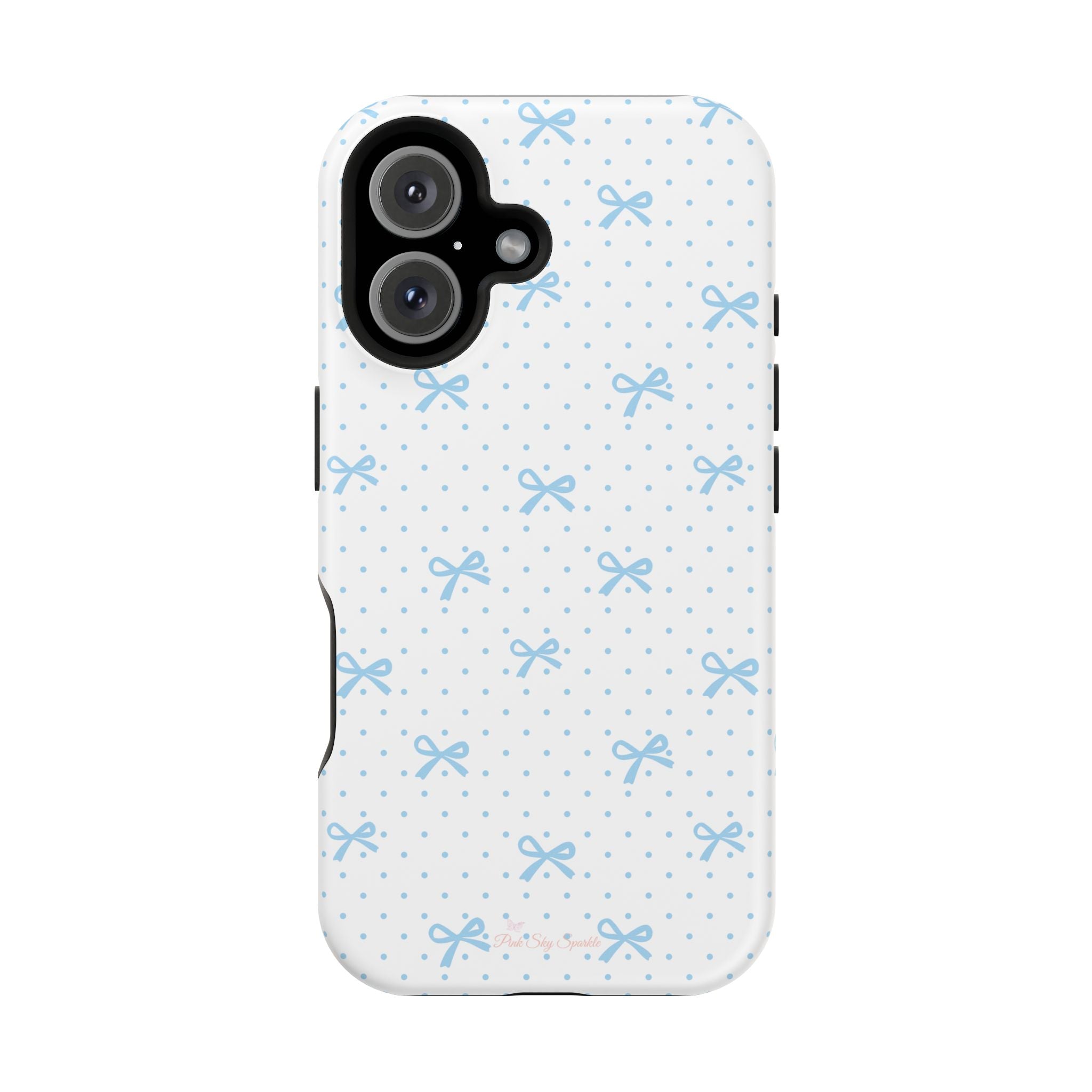 Dot Dot Bow Magnetic iPhone Case – Cute Light Blue Bow & Polka Dot Phone Case