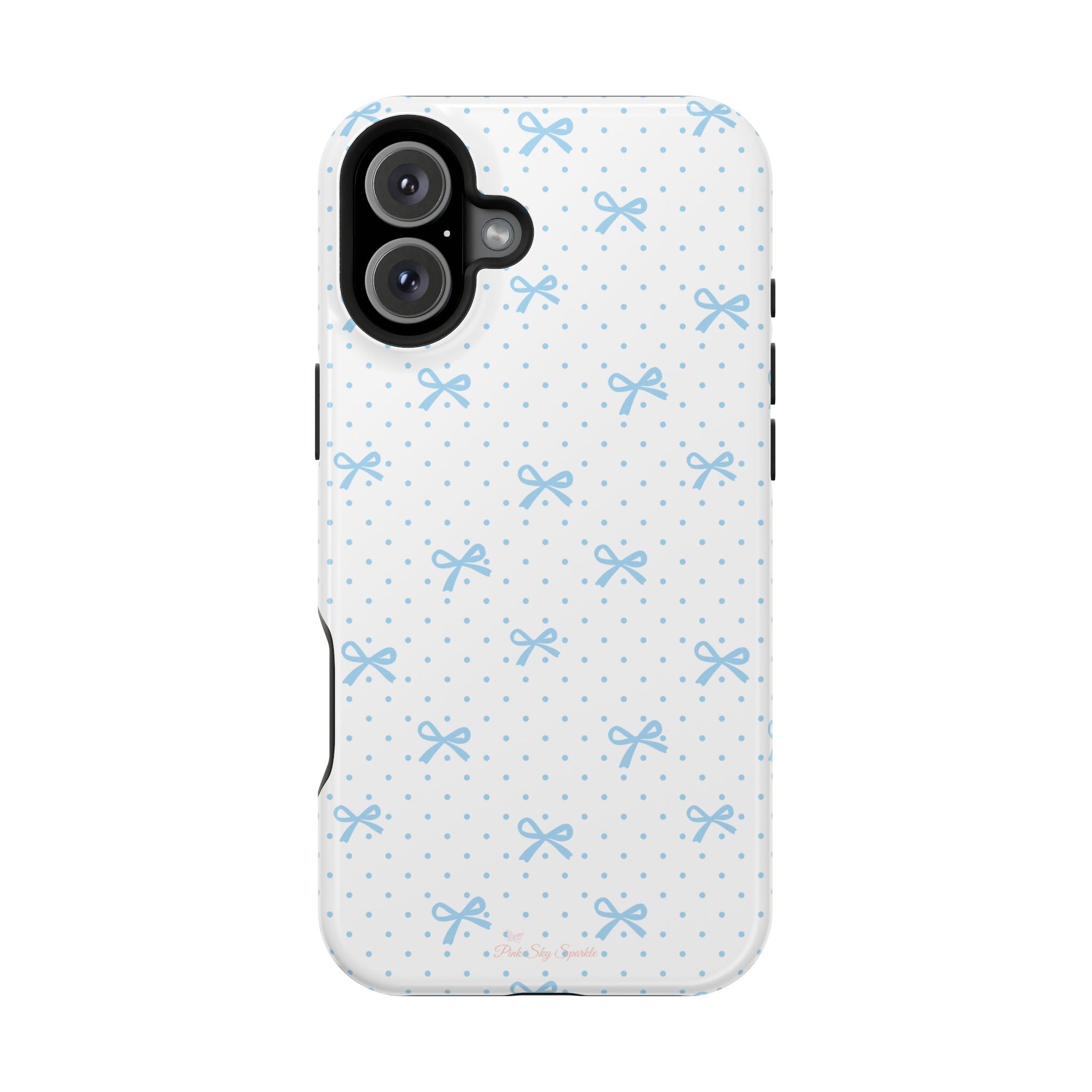 Dot Dot Bow Magnetic iPhone Case – Cute Light Blue Bow & Polka Dot Phone Case
