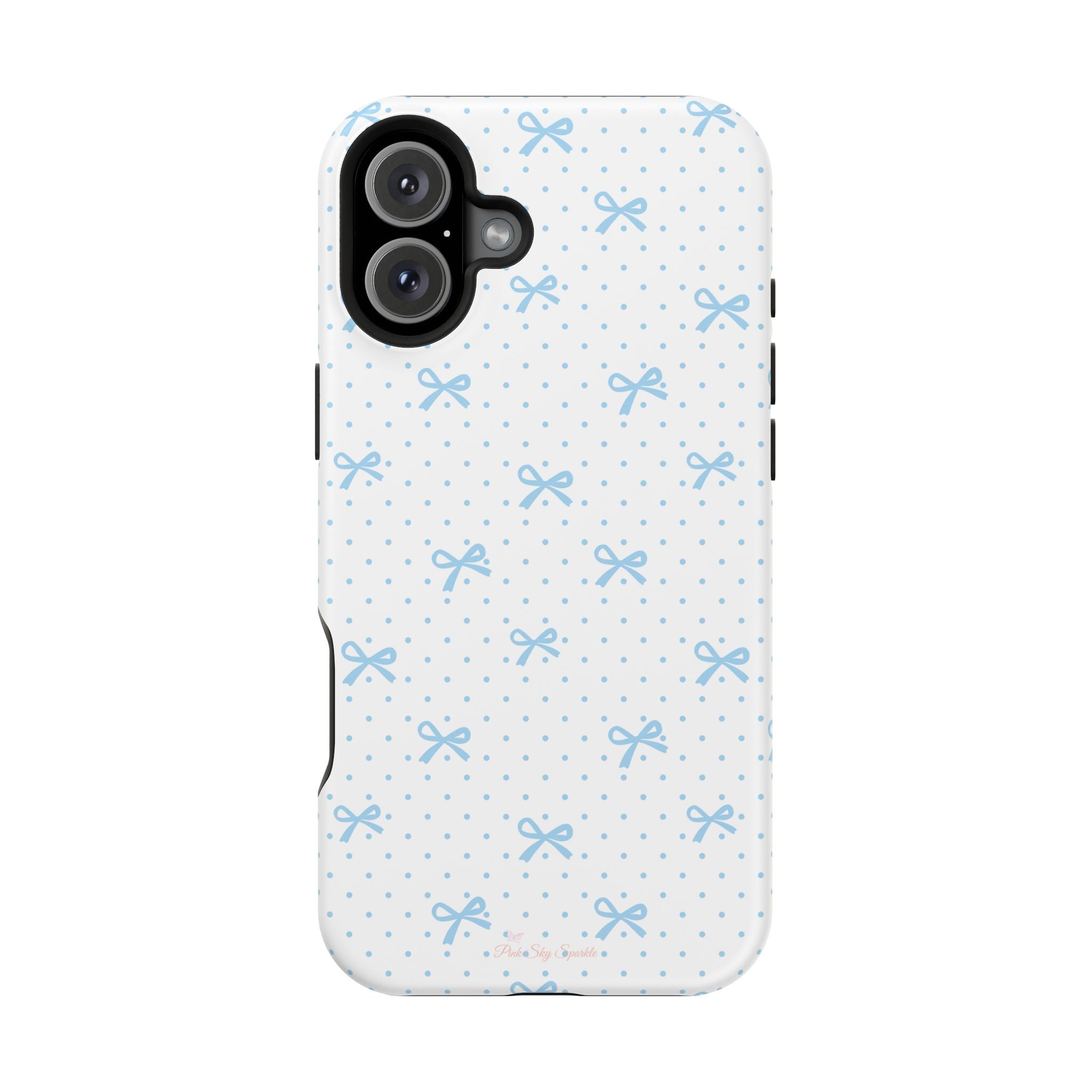 Dot Dot Bow Magnetic iPhone Case – Cute Light Blue Bow & Polka Dot Phone Case