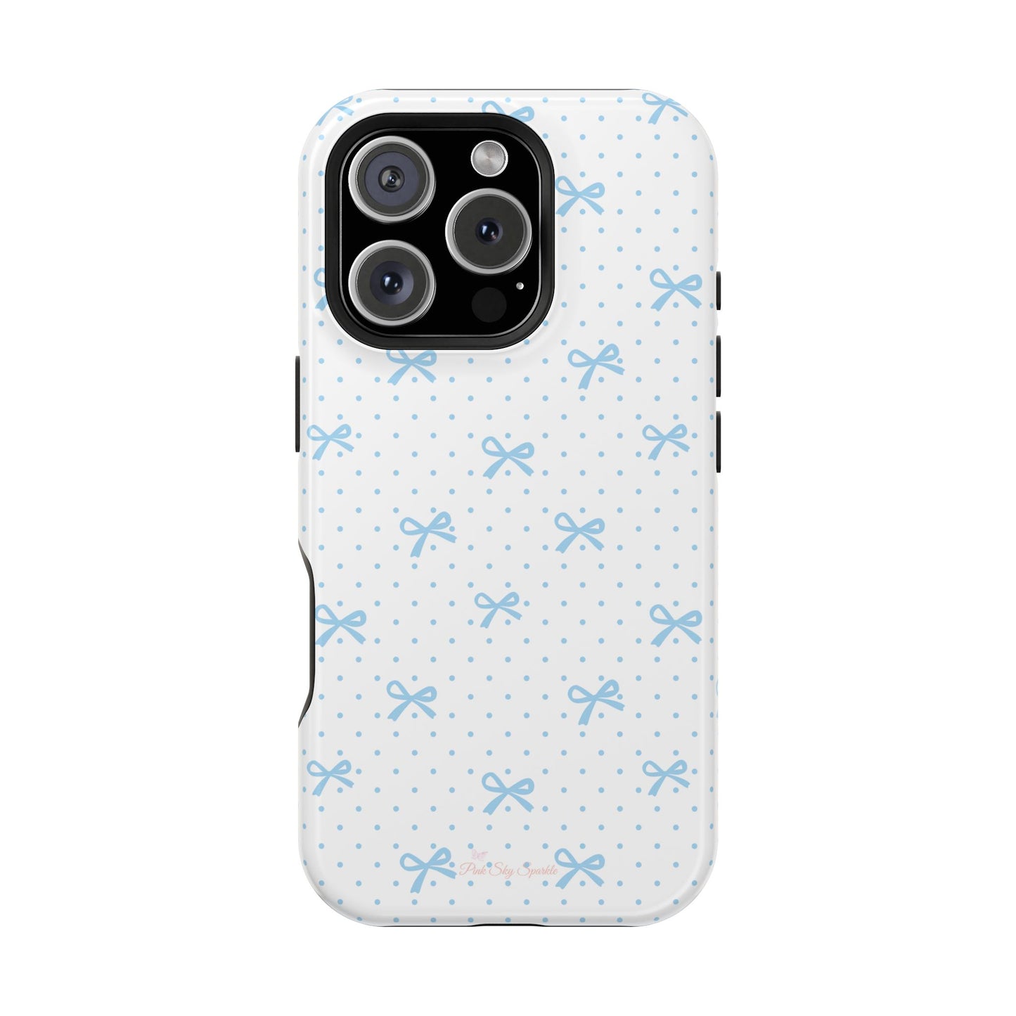 Dot Dot Bow Magnetic iPhone Case – Cute Light Blue Bow & Polka Dot Phone Case