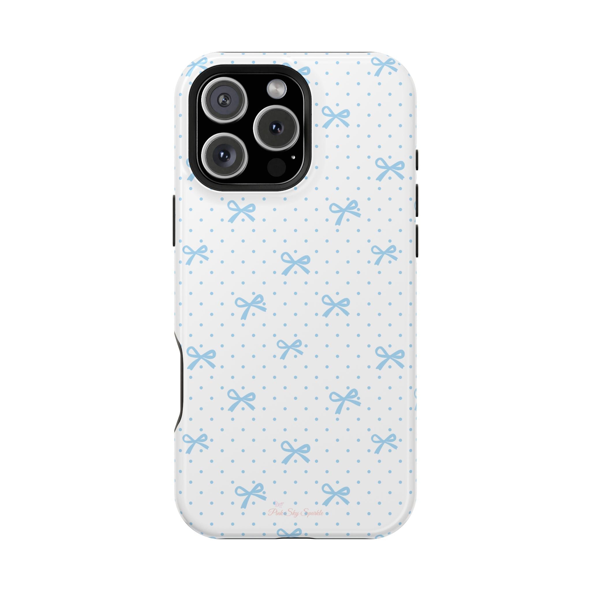 Dot Dot Bow Magnetic iPhone Case – Cute Light Blue Bow & Polka Dot Phone Case