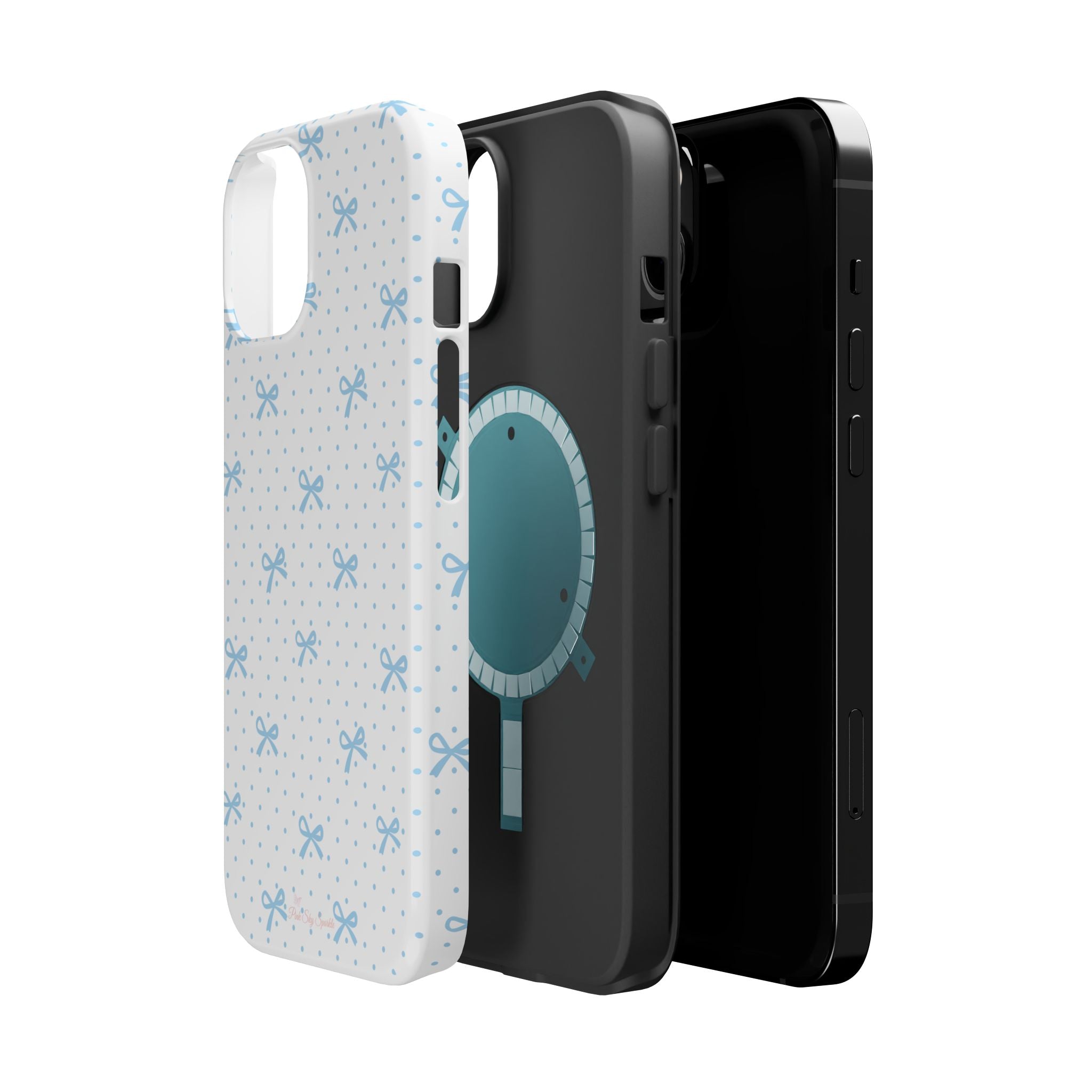 Dot Dot Bow Magnetic iPhone Case – Cute Light Blue Bow & Polka Dot Phone Case