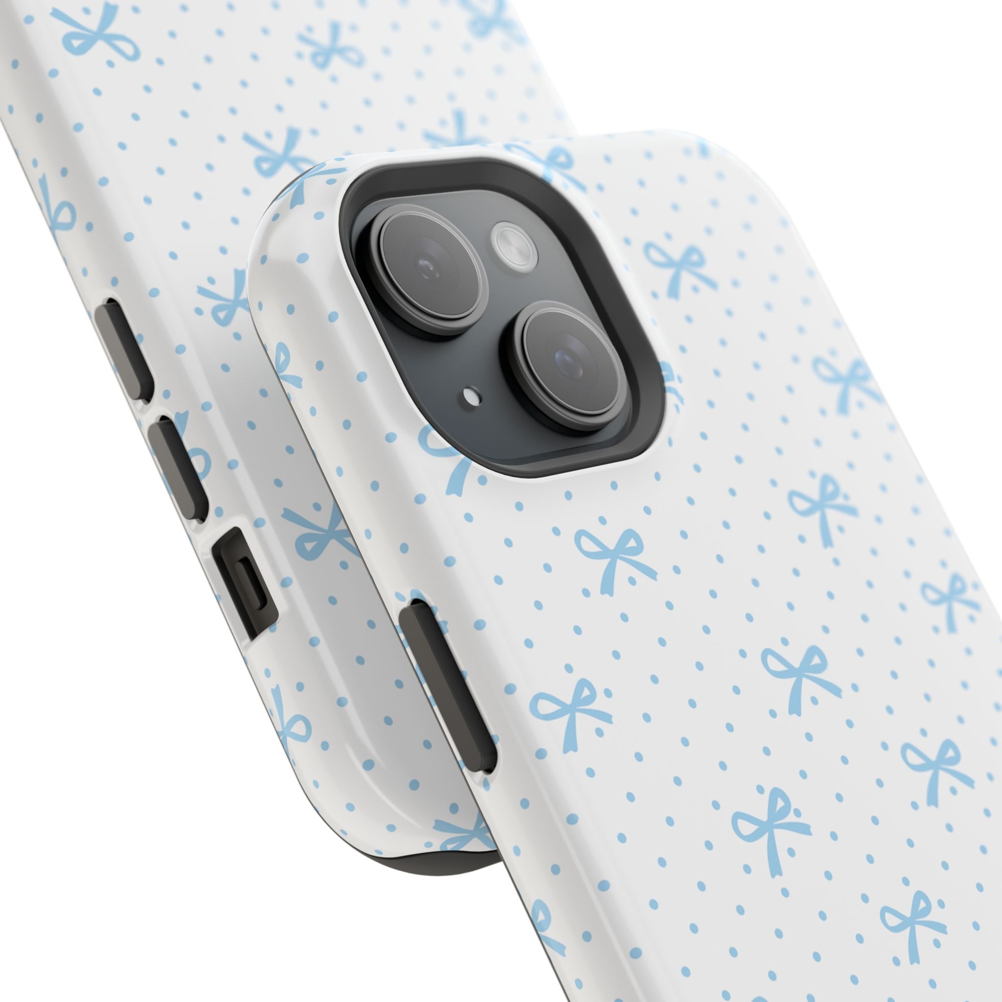 Dot Dot Bow Magnetic iPhone Case – Cute Light Blue Bow & Polka Dot Phone Case