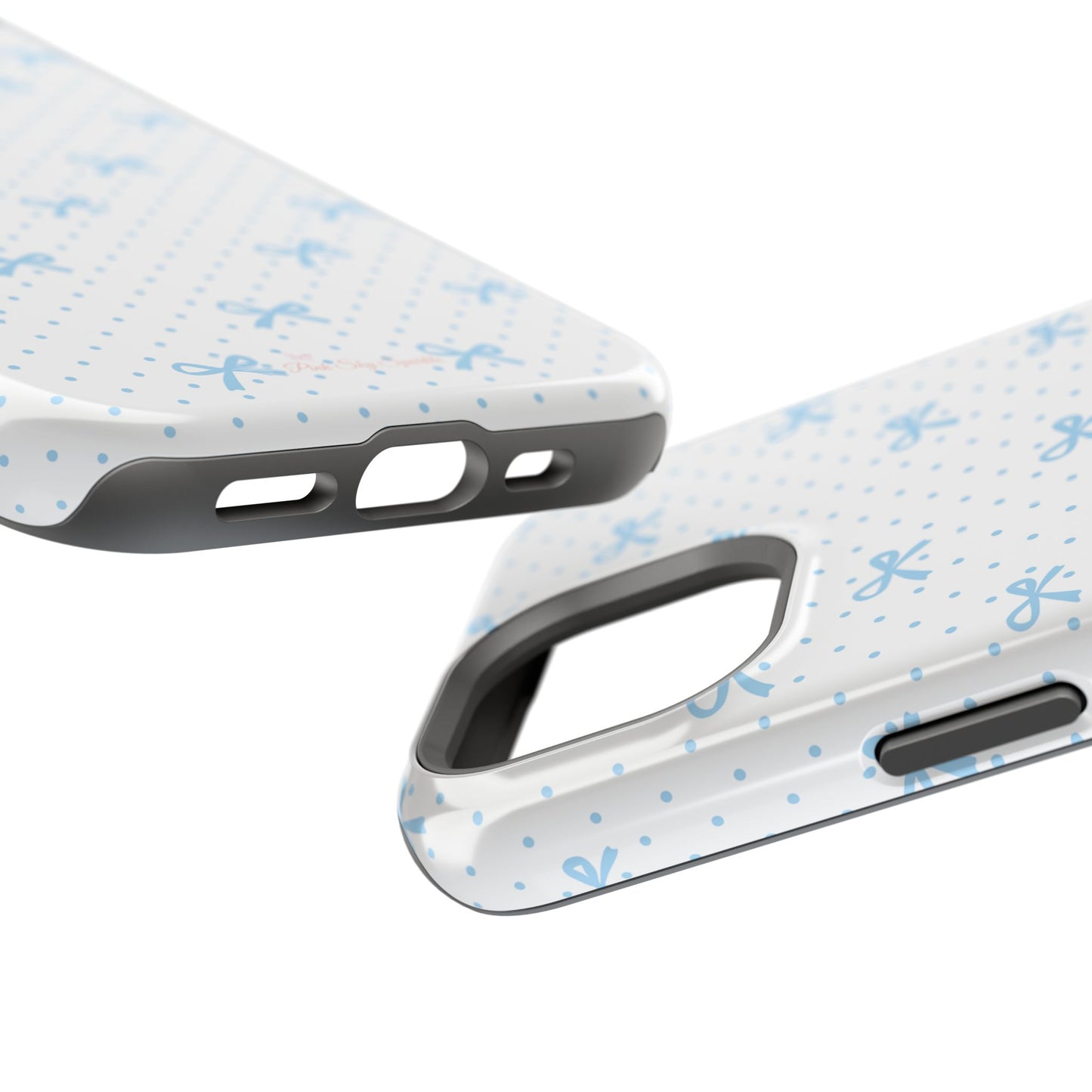 Dot Dot Bow Magnetic iPhone Case – Cute Light Blue Bow & Polka Dot Phone Case