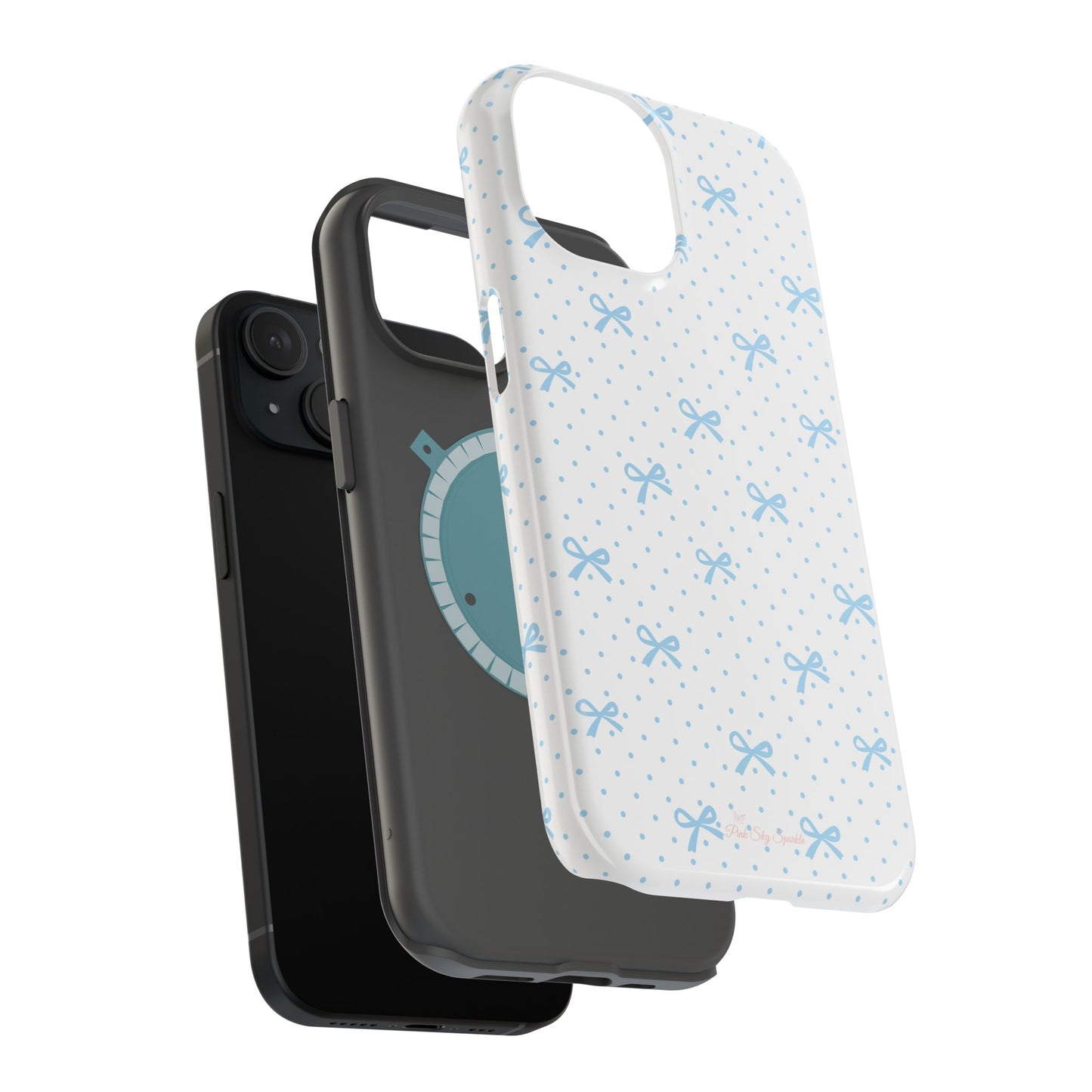 Dot Dot Bow Magnetic iPhone Case – Cute Light Blue Bow & Polka Dot Phone Case