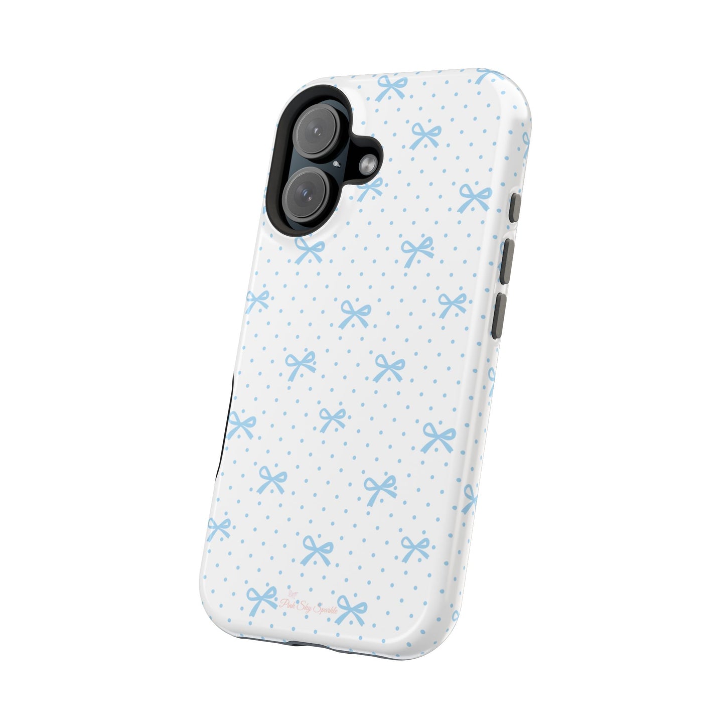 Dot Dot Bow Magnetic iPhone Case – Cute Light Blue Bow & Polka Dot Phone Case