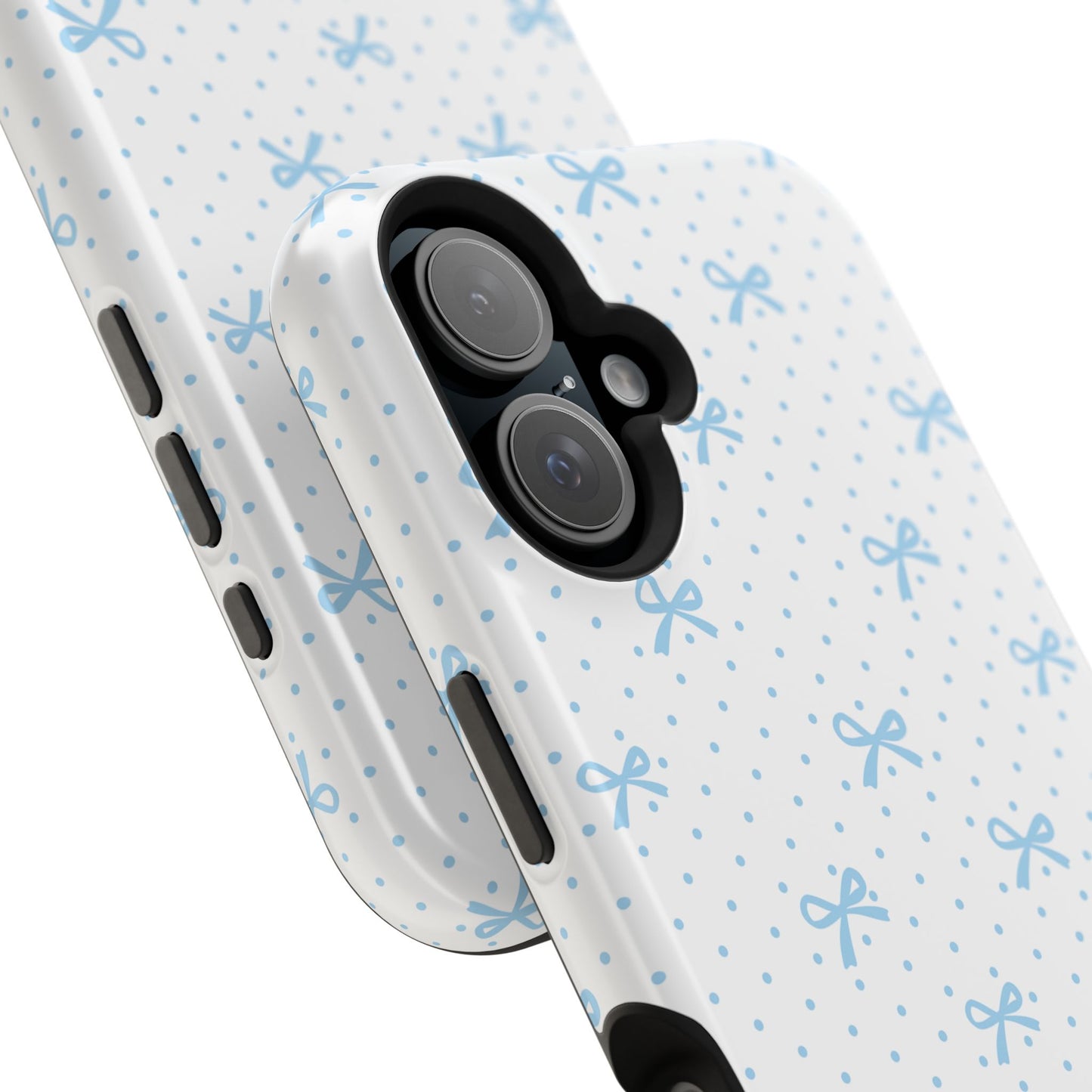 Dot Dot Bow Magnetic iPhone Case – Cute Light Blue Bow & Polka Dot Phone Case