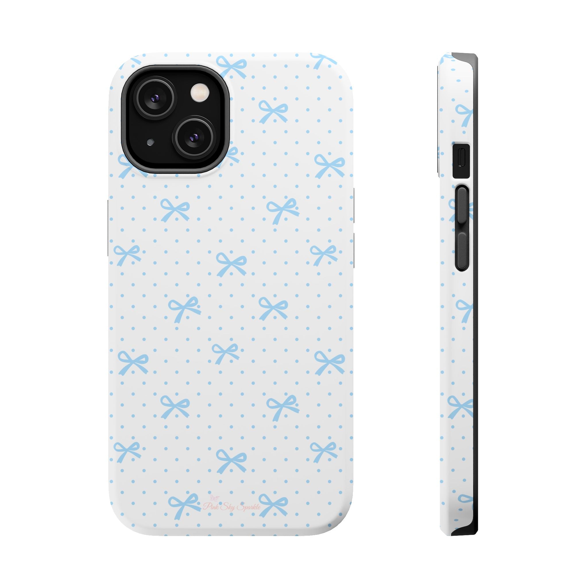 Dot Dot Bow Magnetic iPhone Case – Cute Light Blue Bow & Polka Dot Phone Case