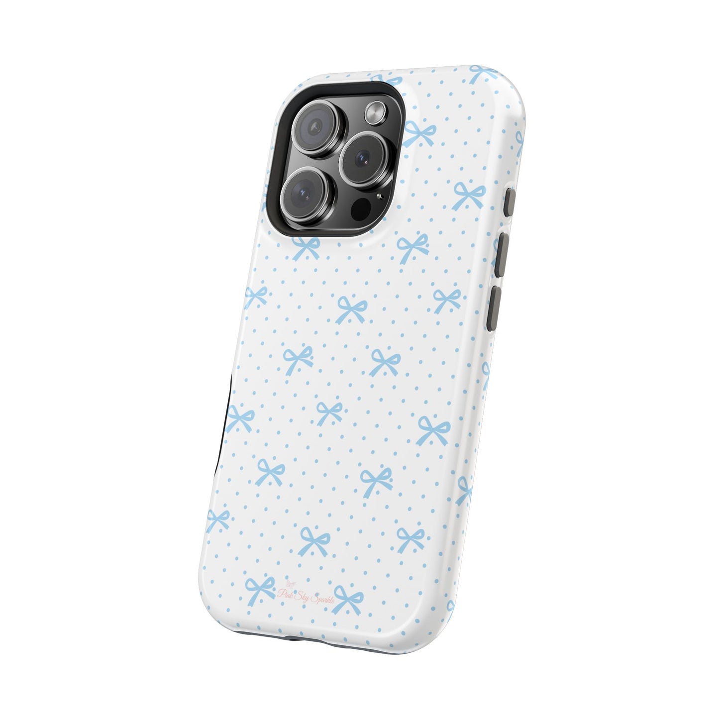 Dot Dot Bow Magnetic iPhone Case – Cute Light Blue Bow & Polka Dot Phone Case