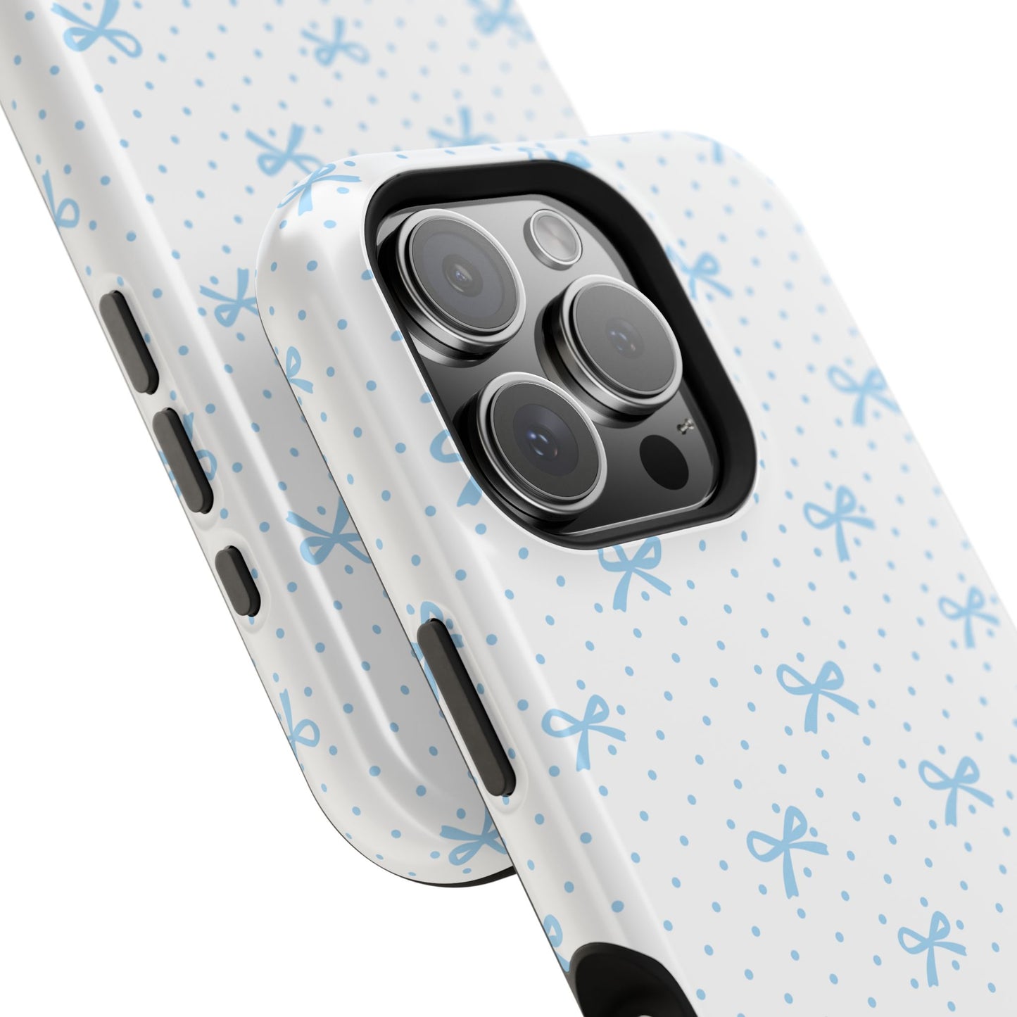 Dot Dot Bow Magnetic iPhone Case – Cute Light Blue Bow & Polka Dot Phone Case