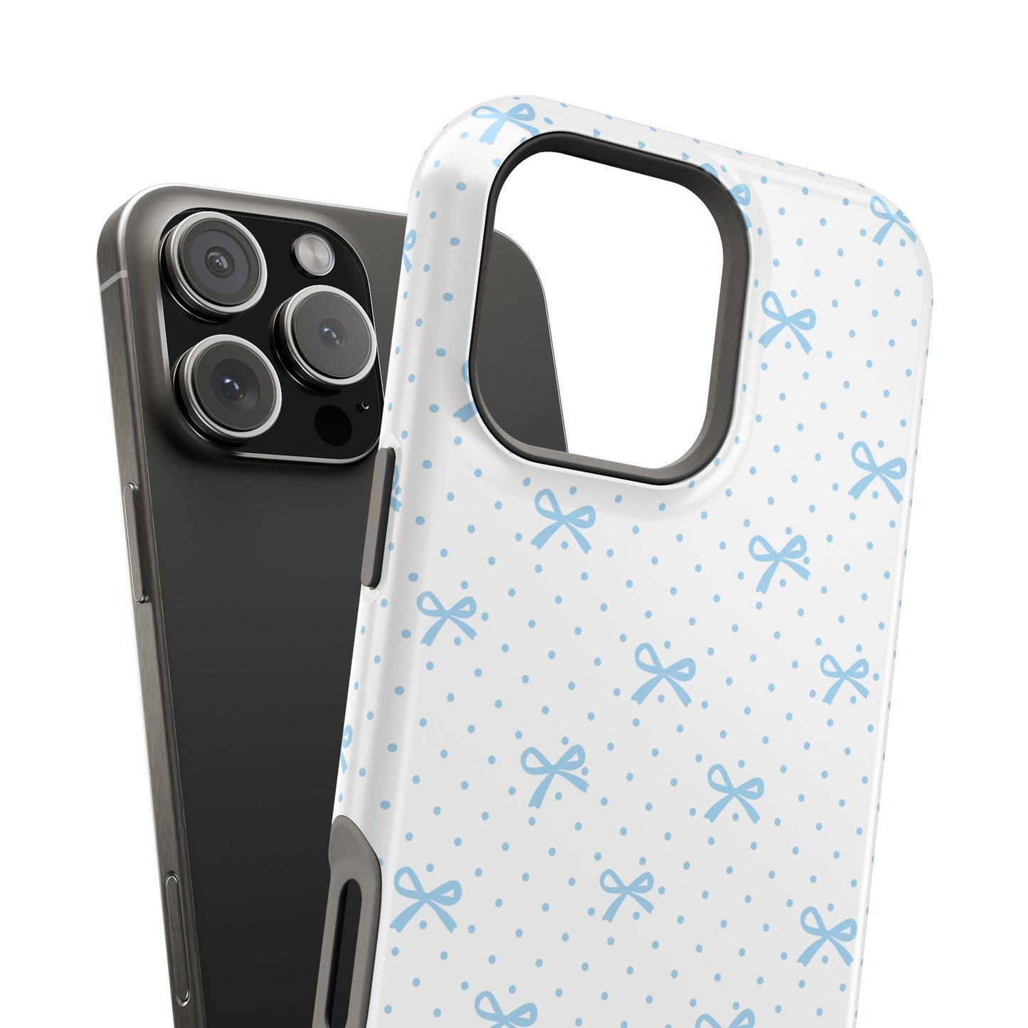 Dot Dot Bow Magnetic iPhone Case – Cute Light Blue Bow & Polka Dot Phone Case