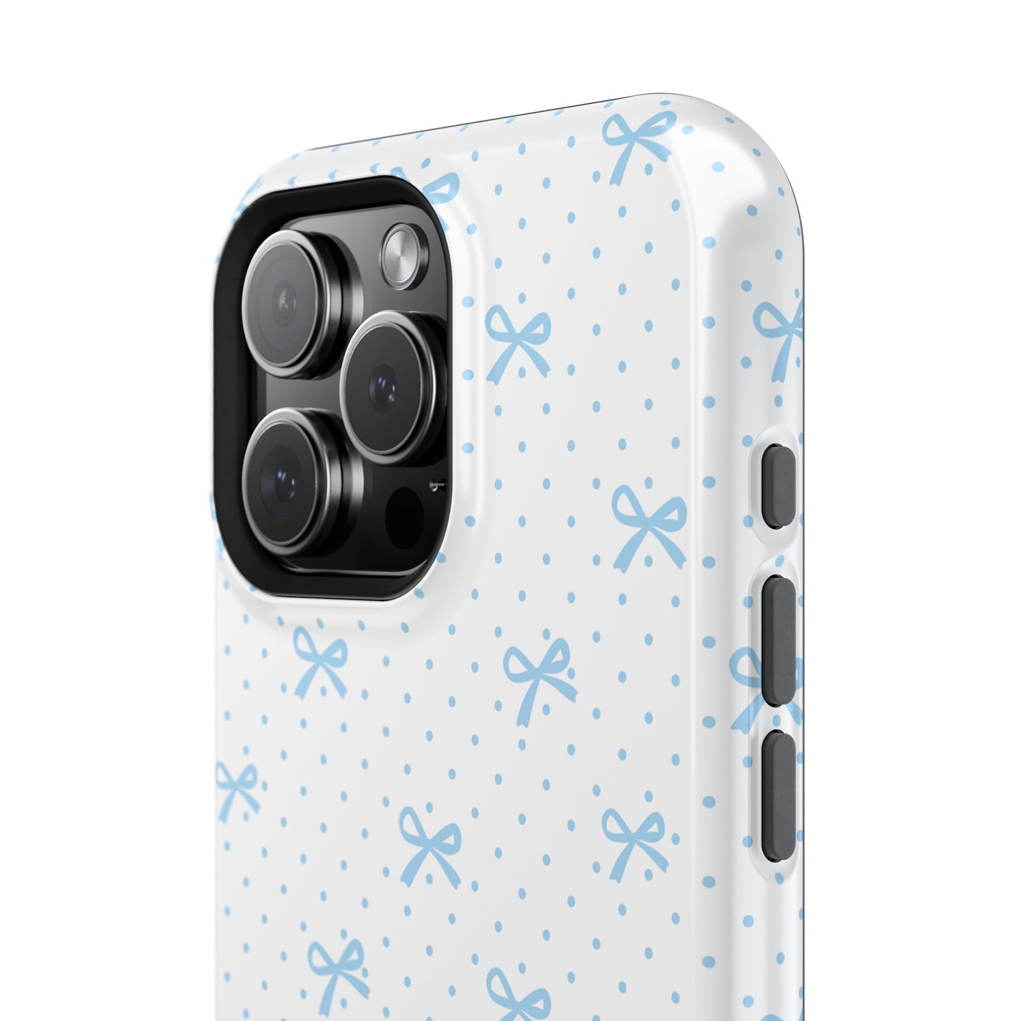 Dot Dot Bow Magnetic iPhone Case – Cute Light Blue Bow & Polka Dot Phone Case