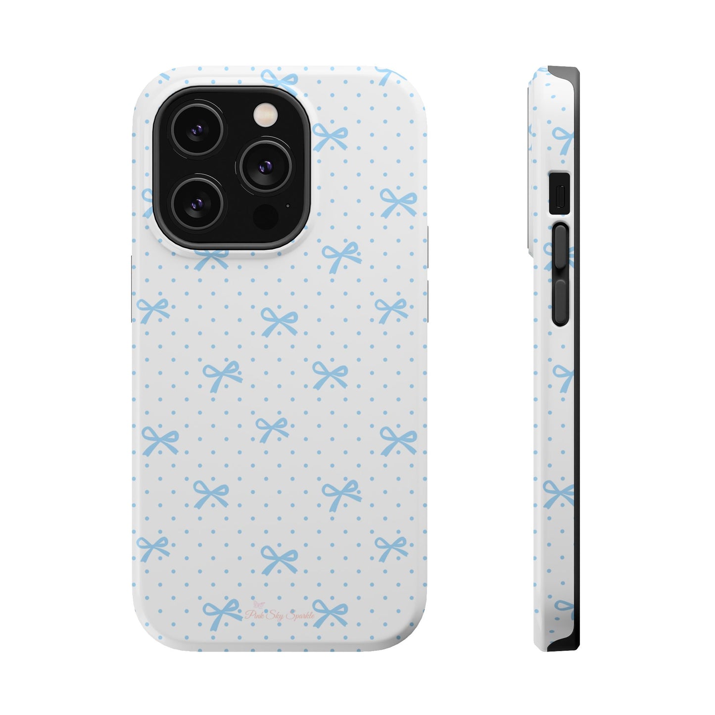 Dot Dot Bow Magnetic iPhone Case – Cute Light Blue Bow & Polka Dot Phone Case