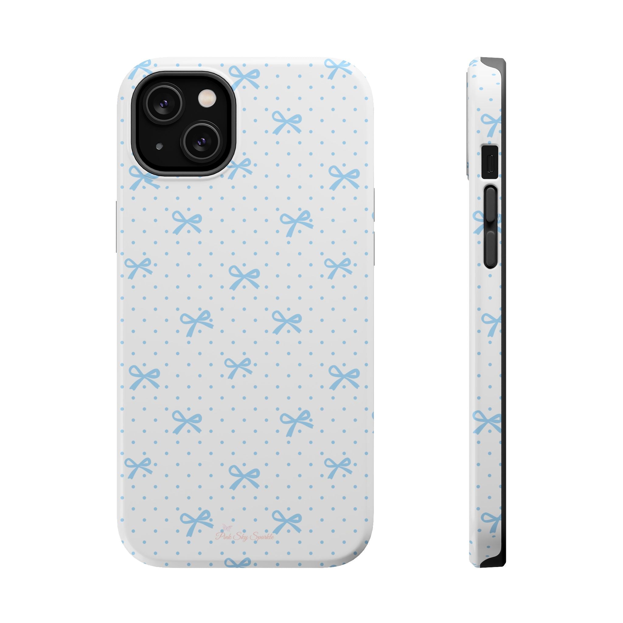 Dot Dot Bow Magnetic iPhone Case – Cute Light Blue Bow & Polka Dot Phone Case