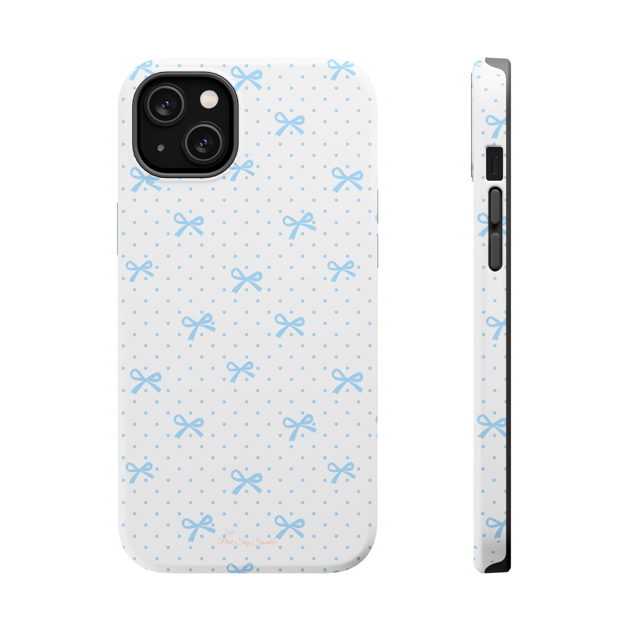 Dot Dot Bow Magnetic iPhone Case – Cute Light Blue Bow & Polka Dot Phone Case