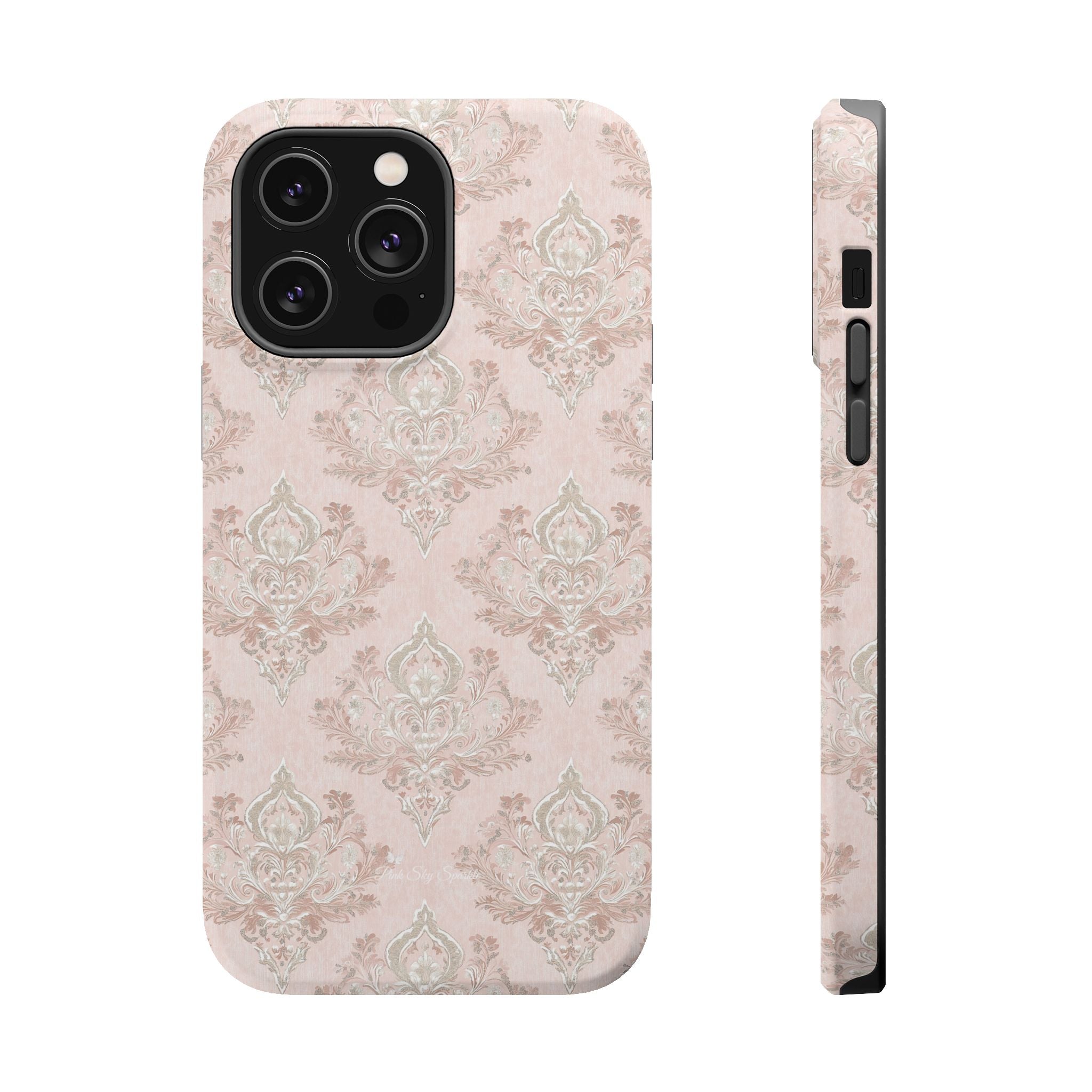 Francesca Magnetic iPhone Case in pale pink wallpaper-inspired floral design, MagSafe compatible