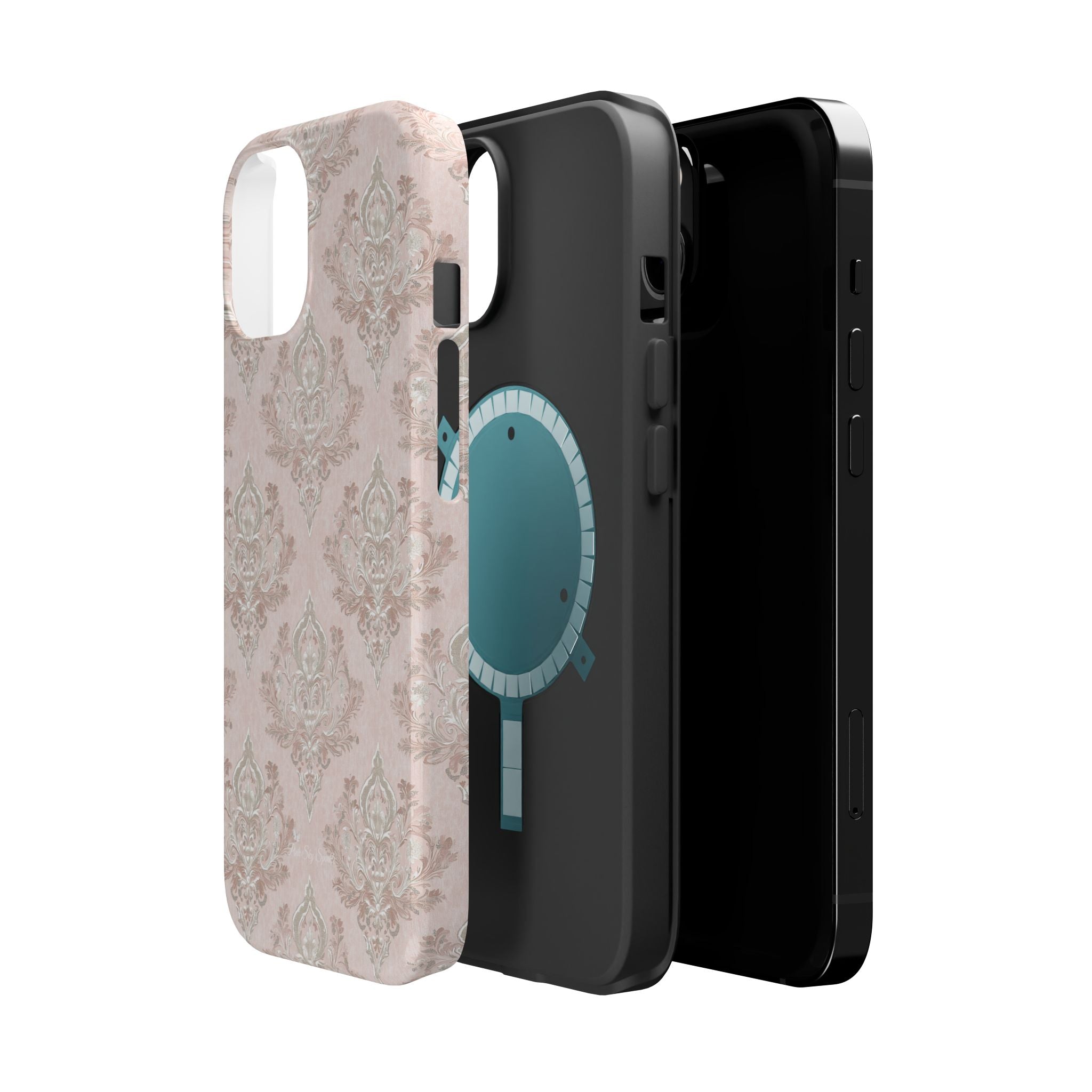 Francesca Magnetic iPhone Case in pale pink wallpaper-inspired floral design, MagSafe compatible