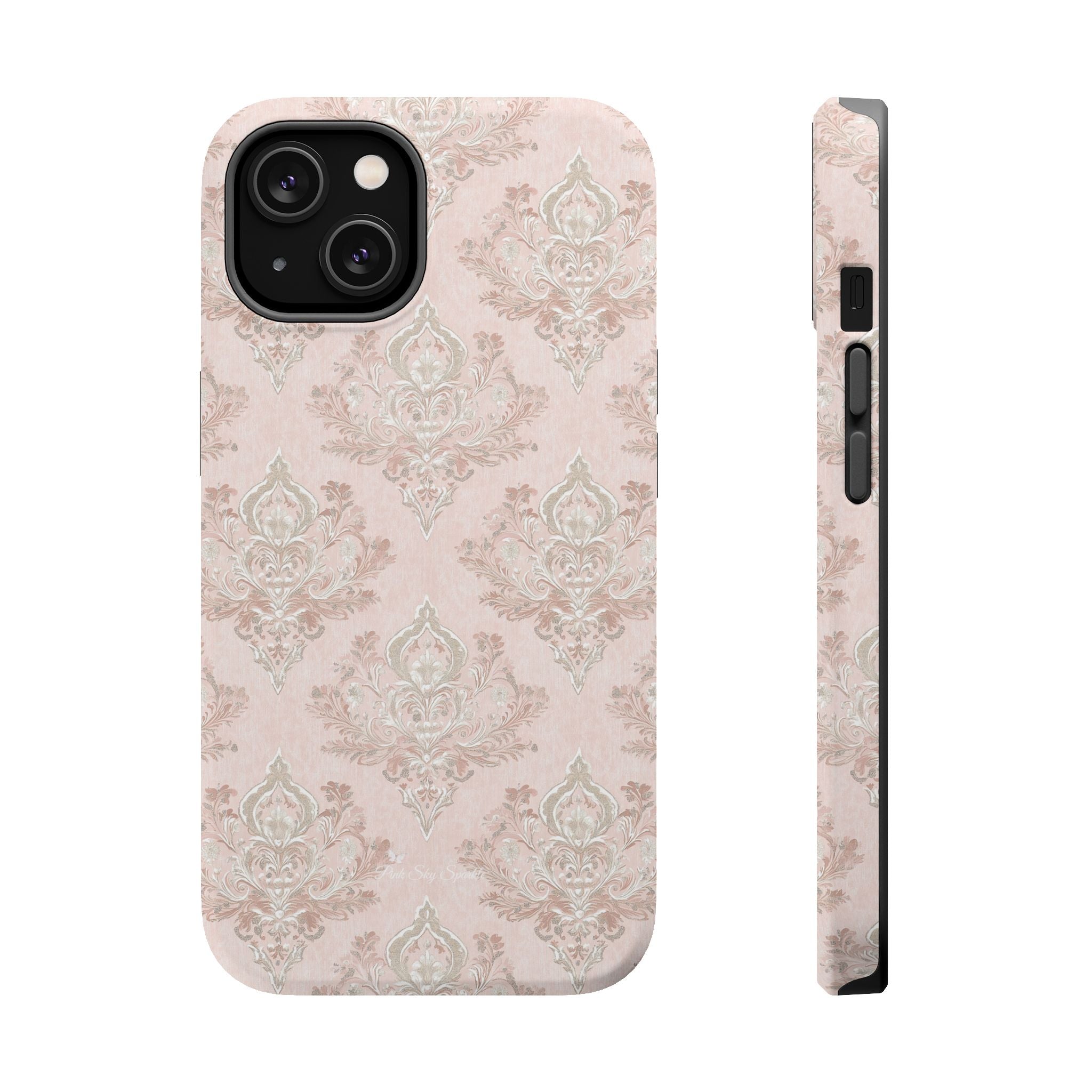 Francesca Magnetic iPhone Case in pale pink wallpaper-inspired floral design, MagSafe compatible