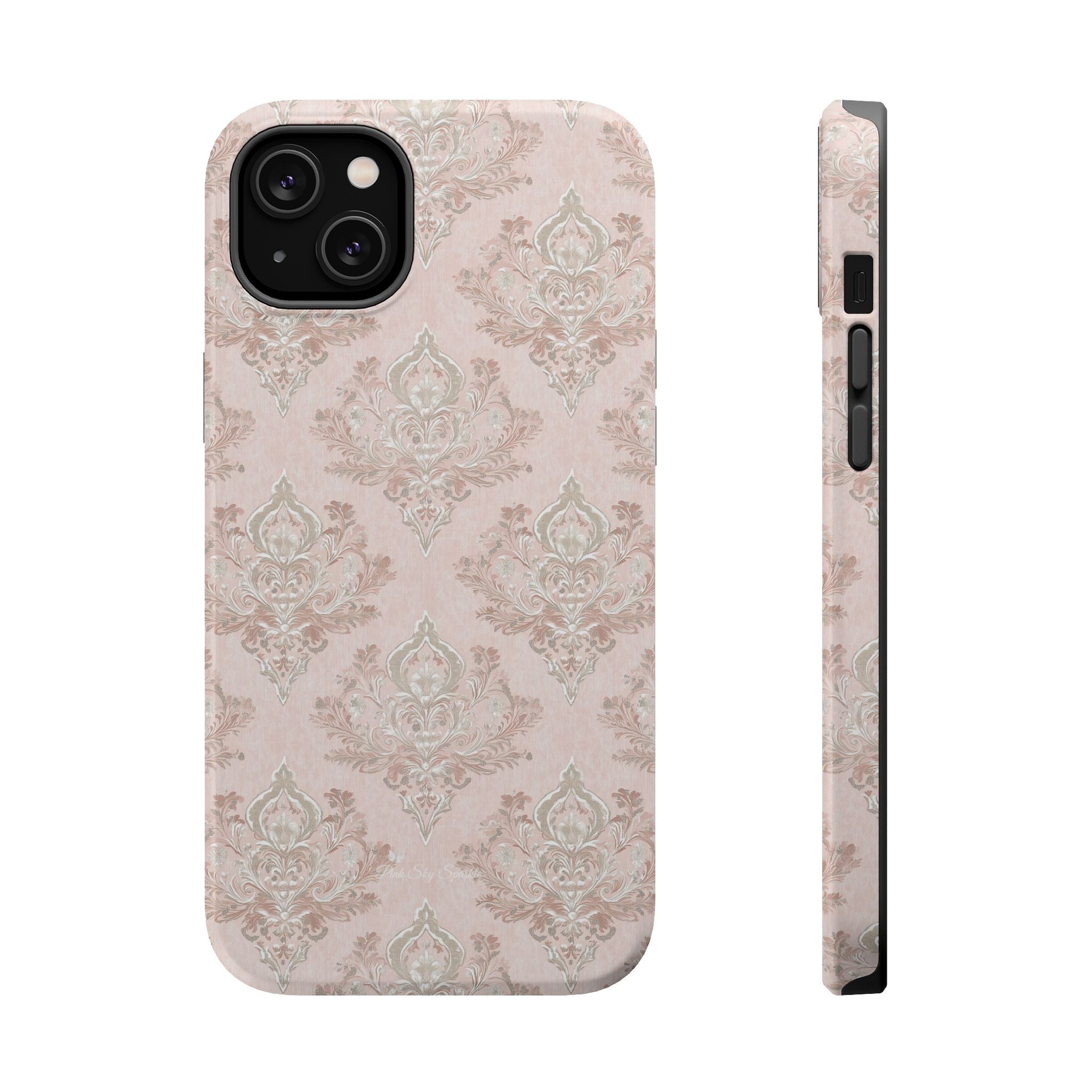 Francesca Magnetic iPhone Case in pale pink wallpaper-inspired floral design, MagSafe compatible