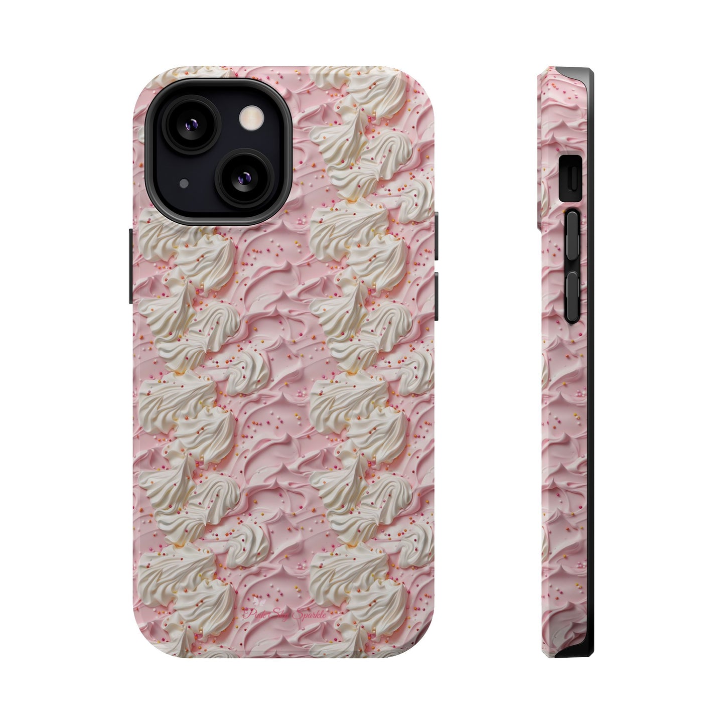Frosted Magnetic iPhone Case – Pink Whipped Frosting Design with Sprinkles