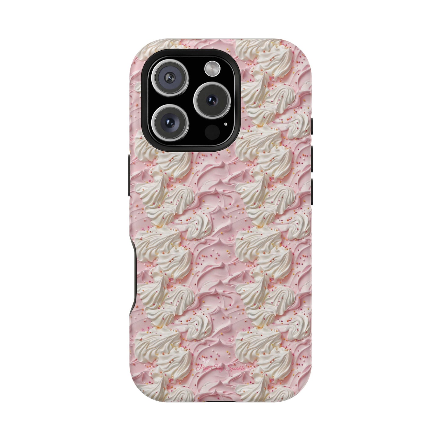 Frosted Magnetic iPhone Case – Pink Whipped Frosting Design with Sprinkles