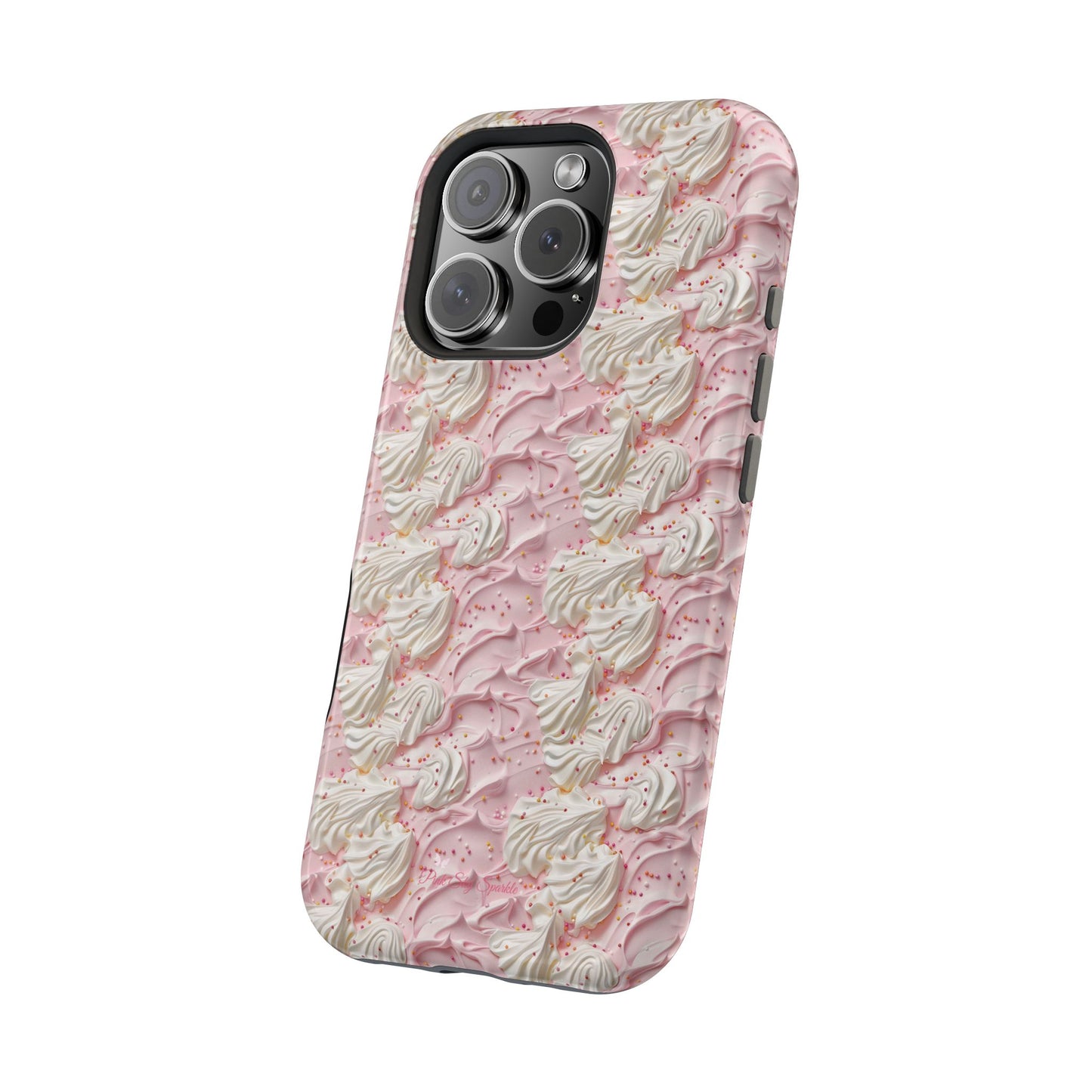 Frosted Magnetic iPhone Case – Pink Whipped Frosting Design with Sprinkles