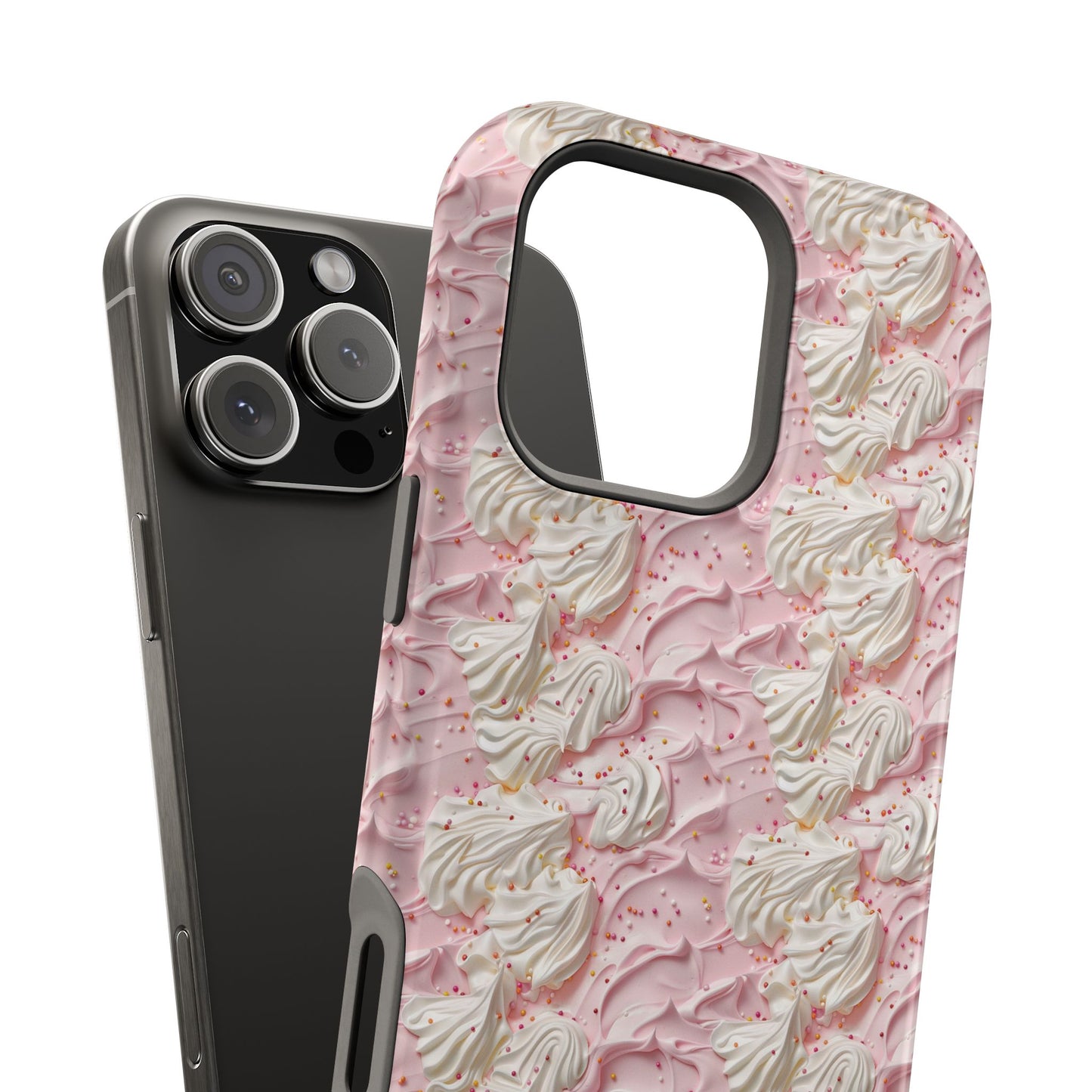Frosted Magnetic iPhone Case – Pink Whipped Frosting Design with Sprinkles
