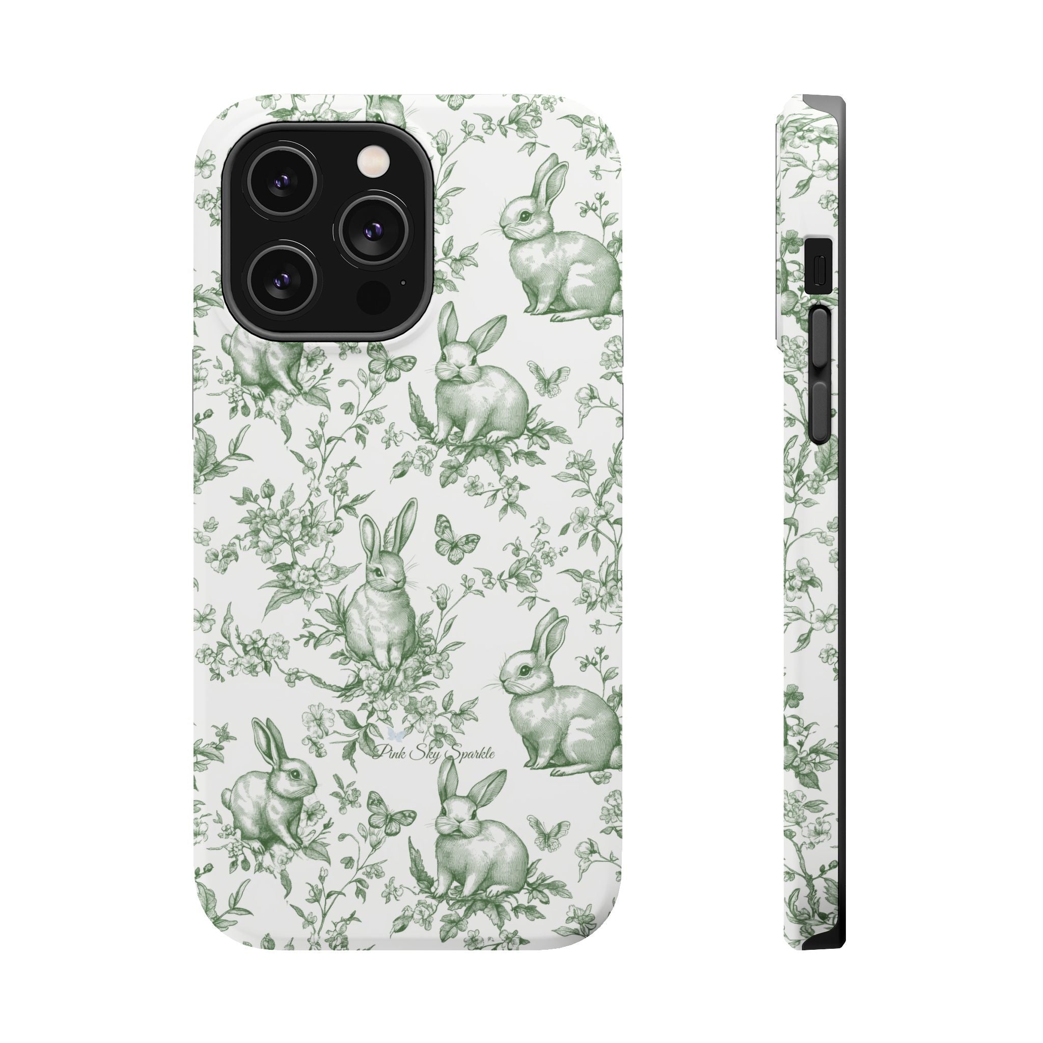 Green French Toile Floral Rabbit Magnetic iPhone Case