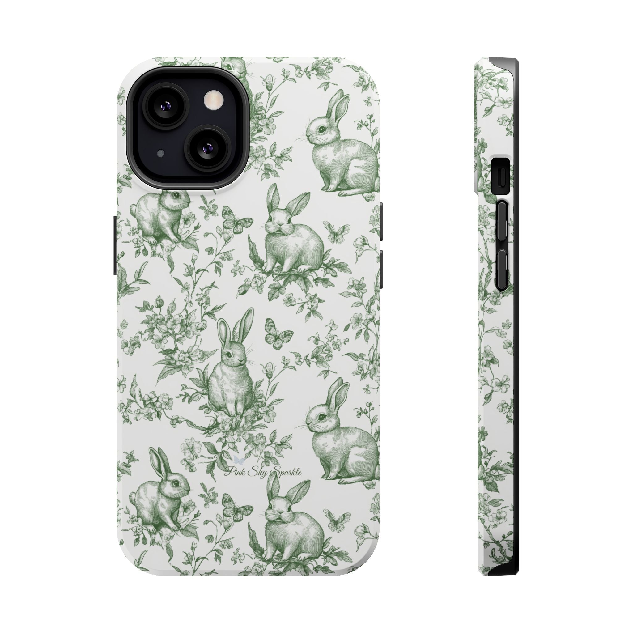 Green French Toile Floral Rabbit Magnetic iPhone Case