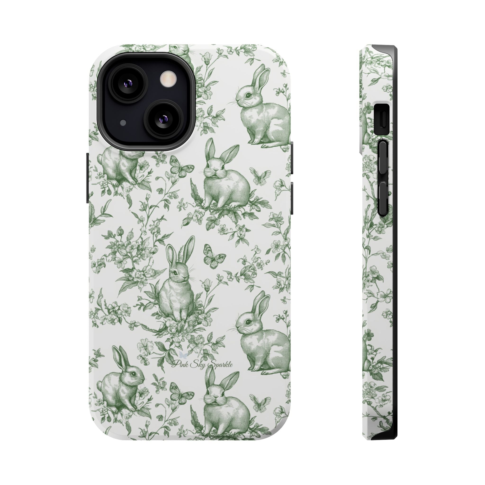 Green French Toile Floral Rabbit Magnetic iPhone Case
