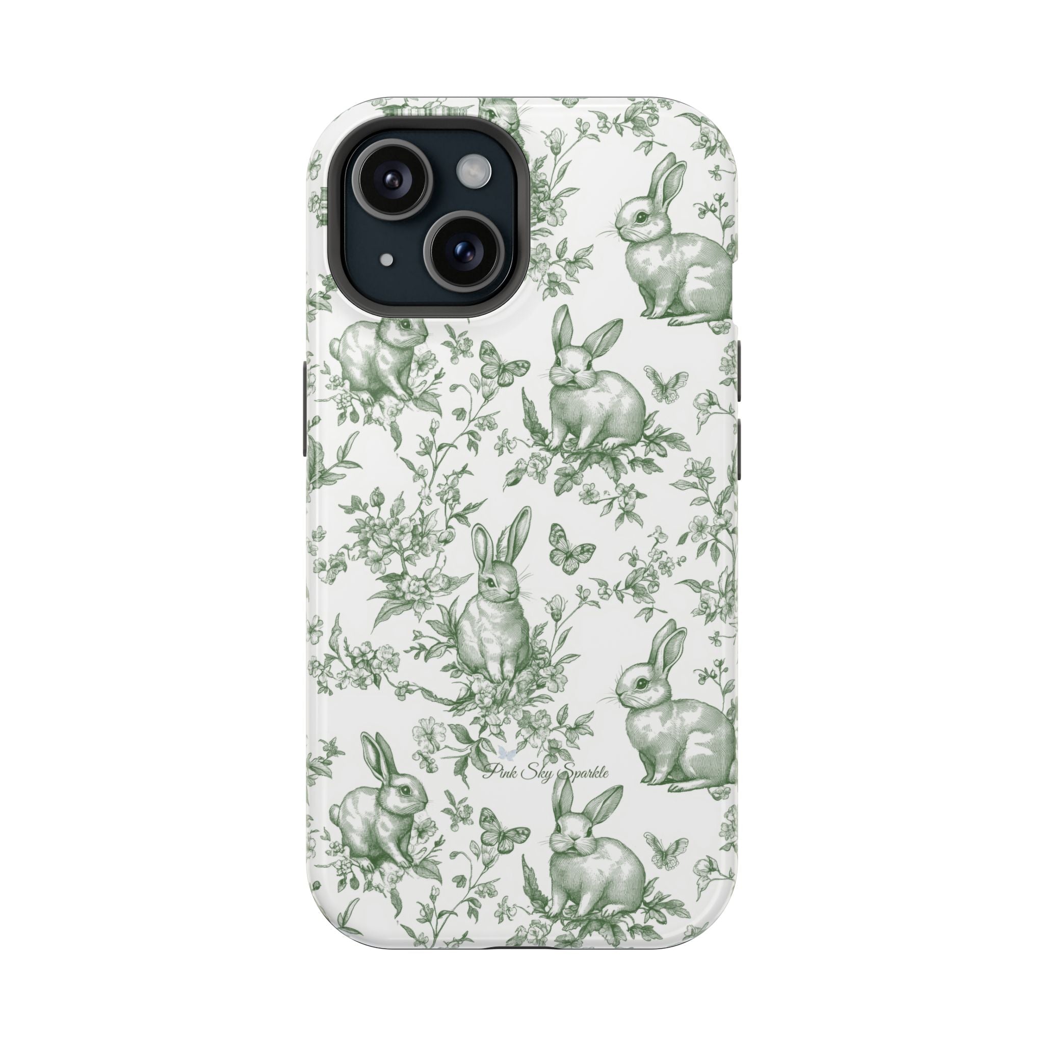 Green French Toile Floral Rabbit Magnetic iPhone Case