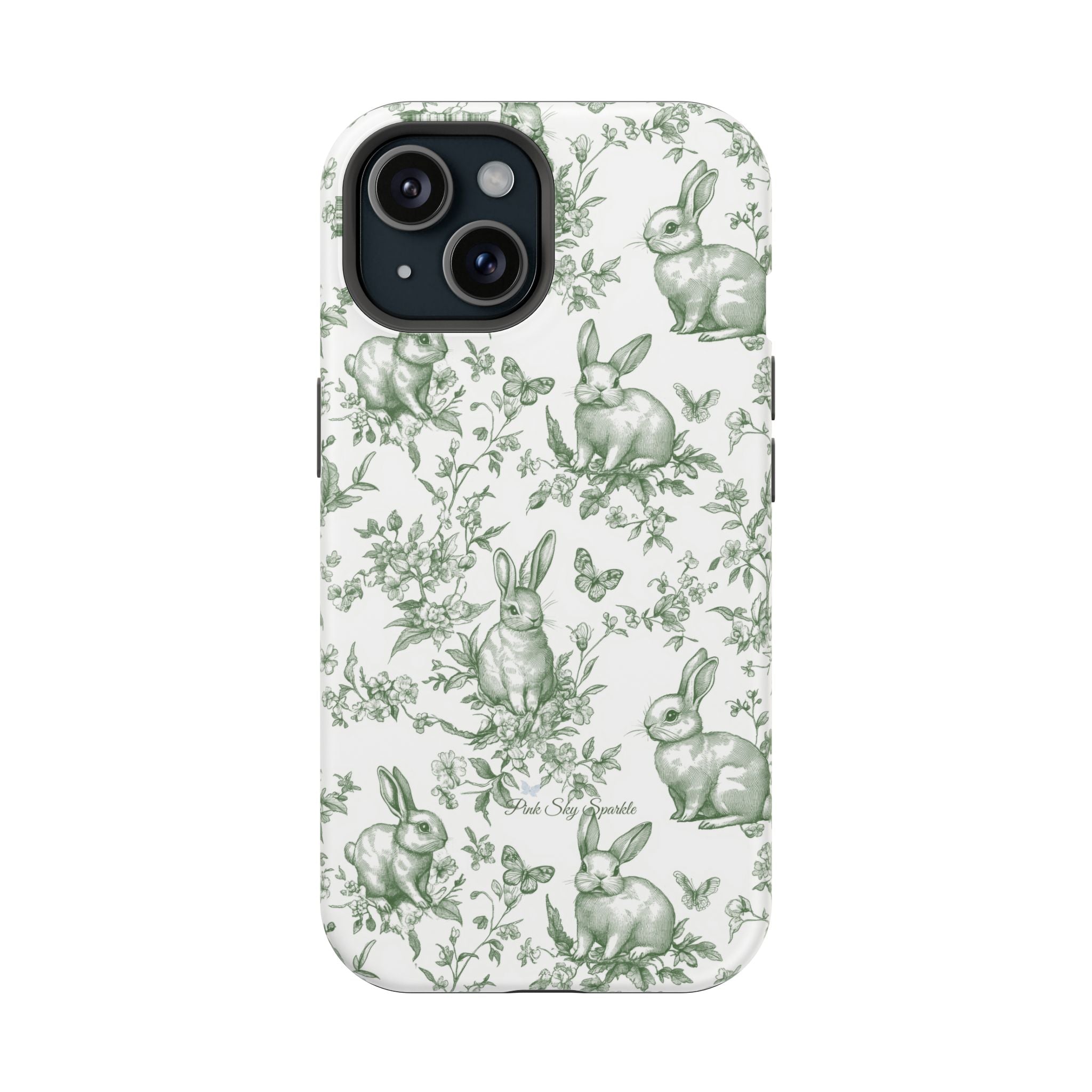 Green French Toile Floral Rabbit Magnetic iPhone Case