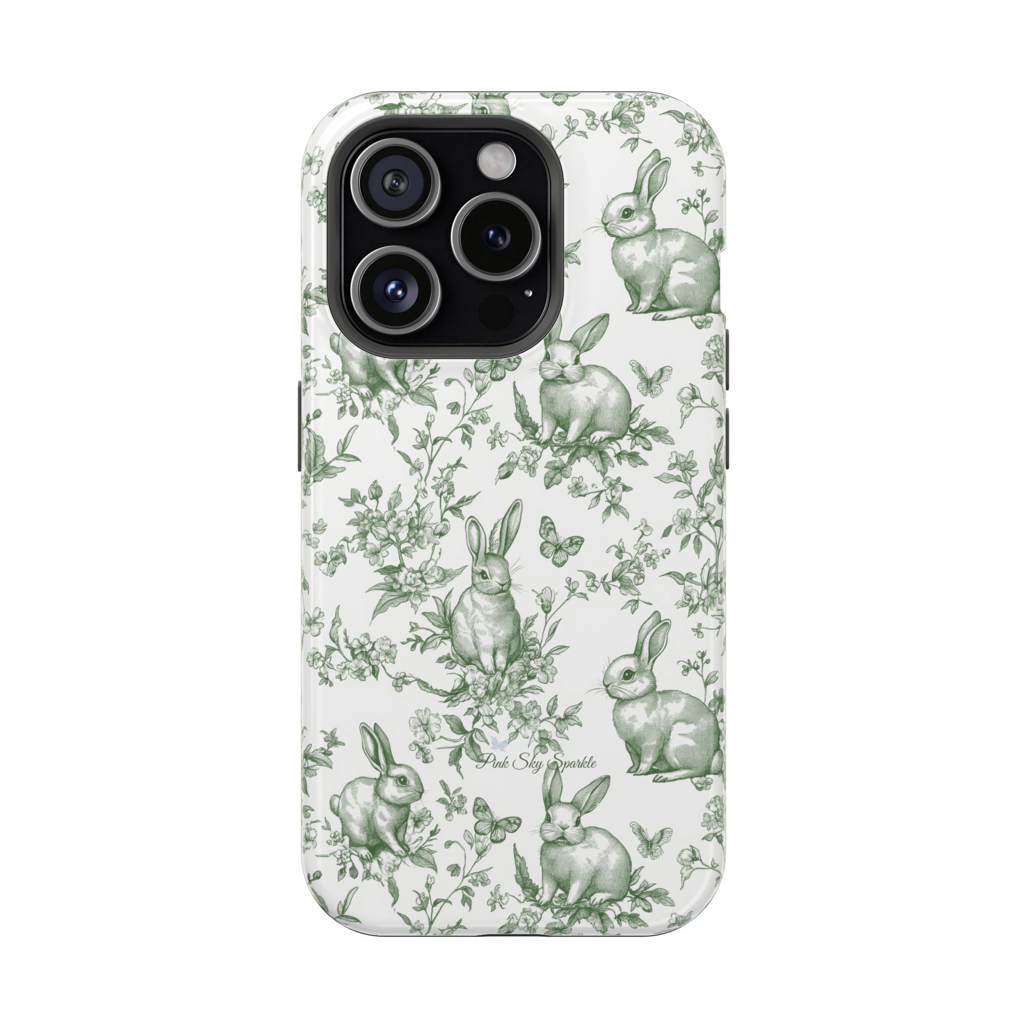Green French Toile Floral Rabbit Magnetic iPhone Case