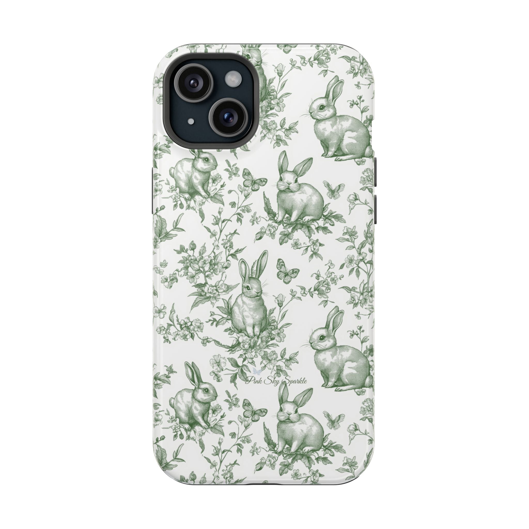 Green French Toile Floral Rabbit Magnetic iPhone Case