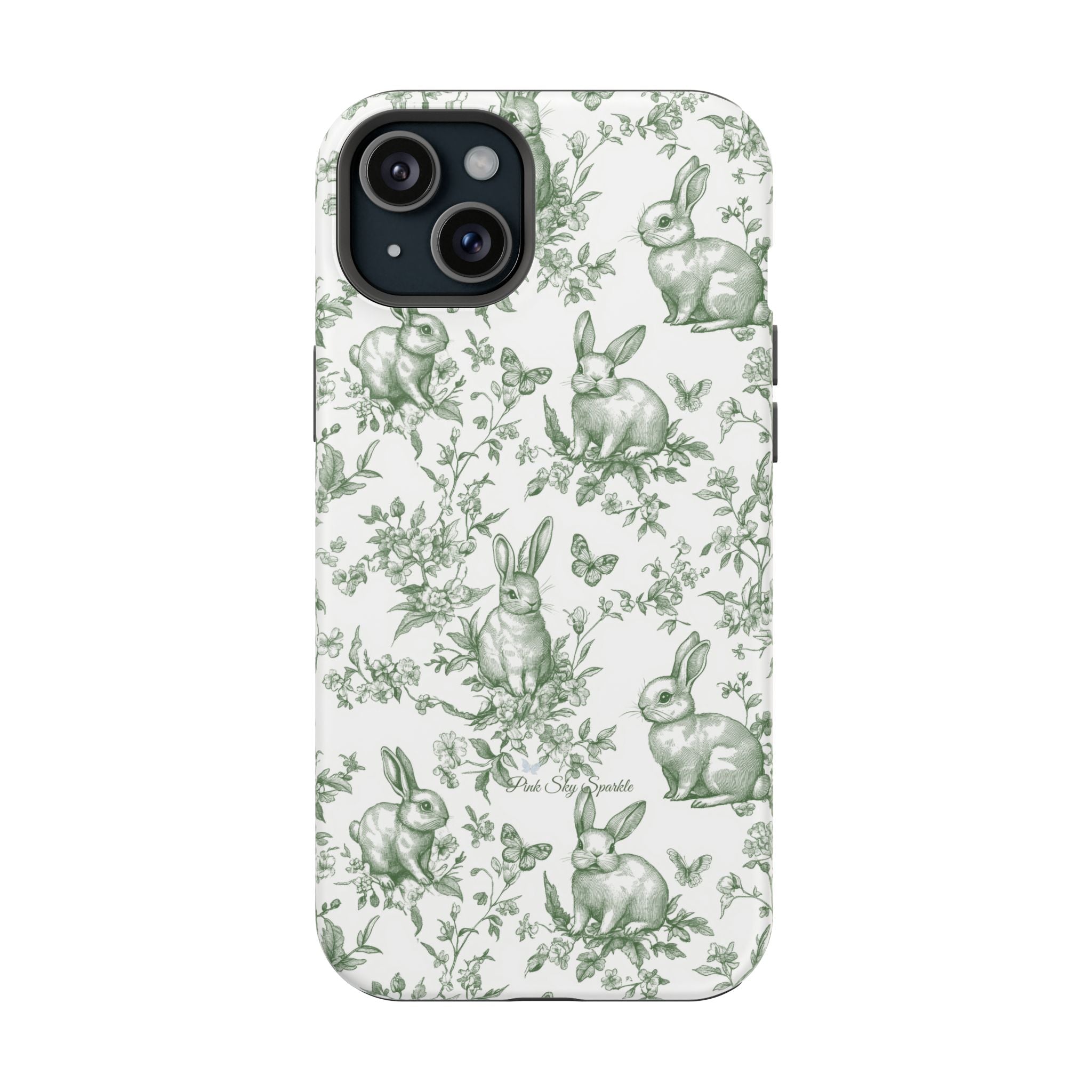 Green French Toile Floral Rabbit Magnetic iPhone Case