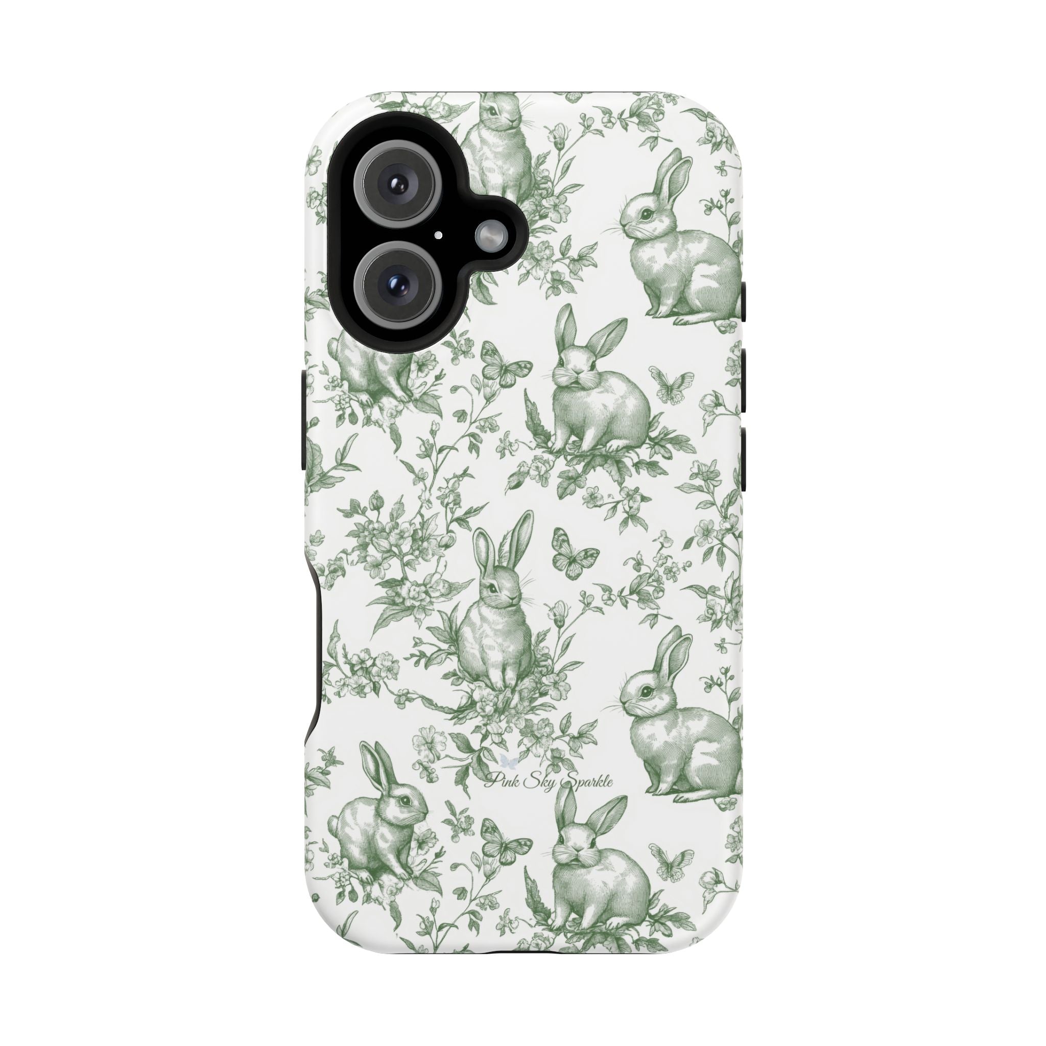 Green French Toile Floral Rabbit Magnetic iPhone Case
