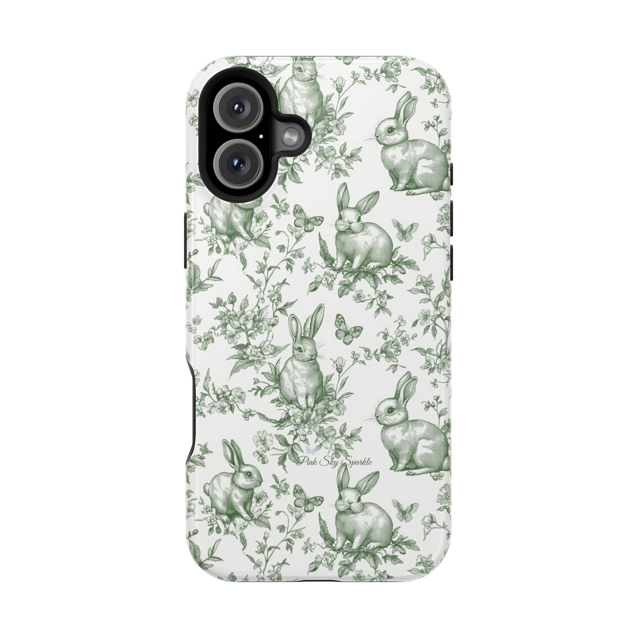 Green French Toile Floral Rabbit Magnetic iPhone Case