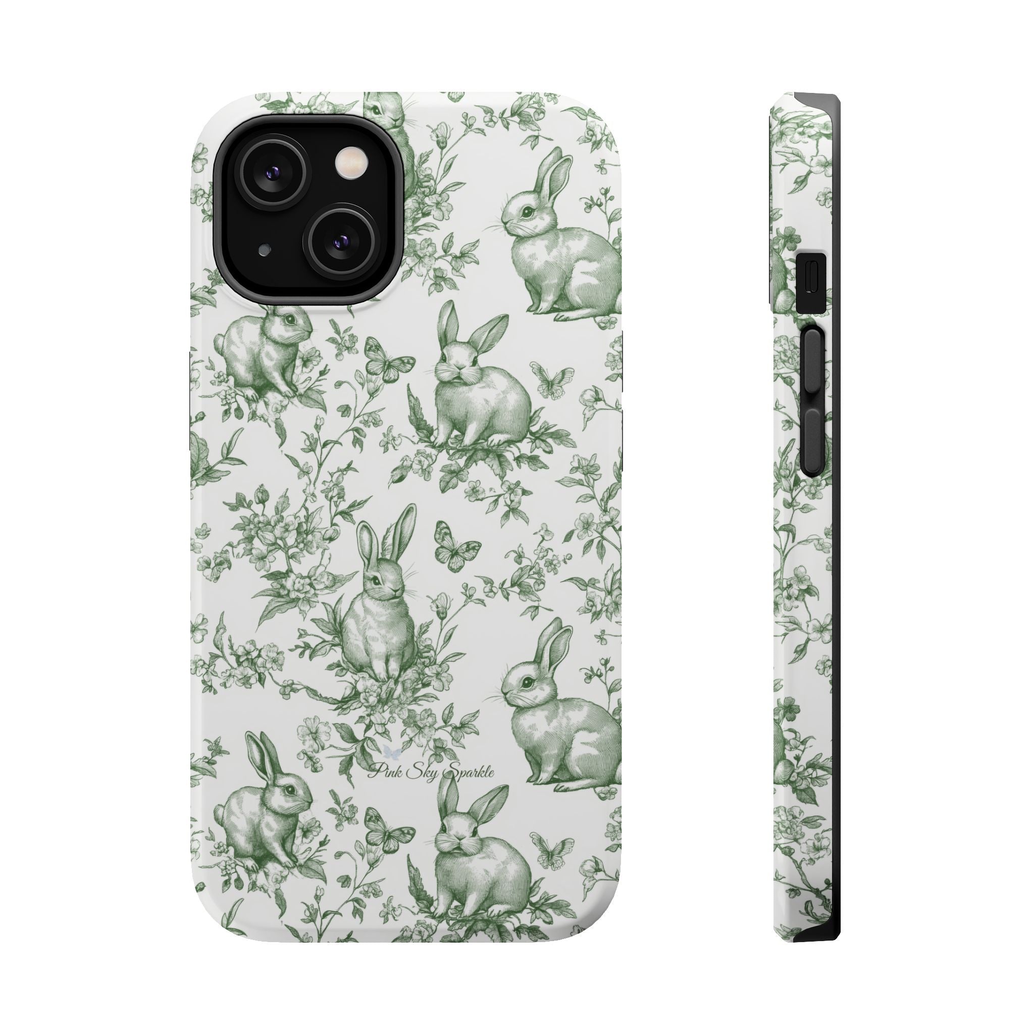 Green French Toile Floral Rabbit Magnetic iPhone Case