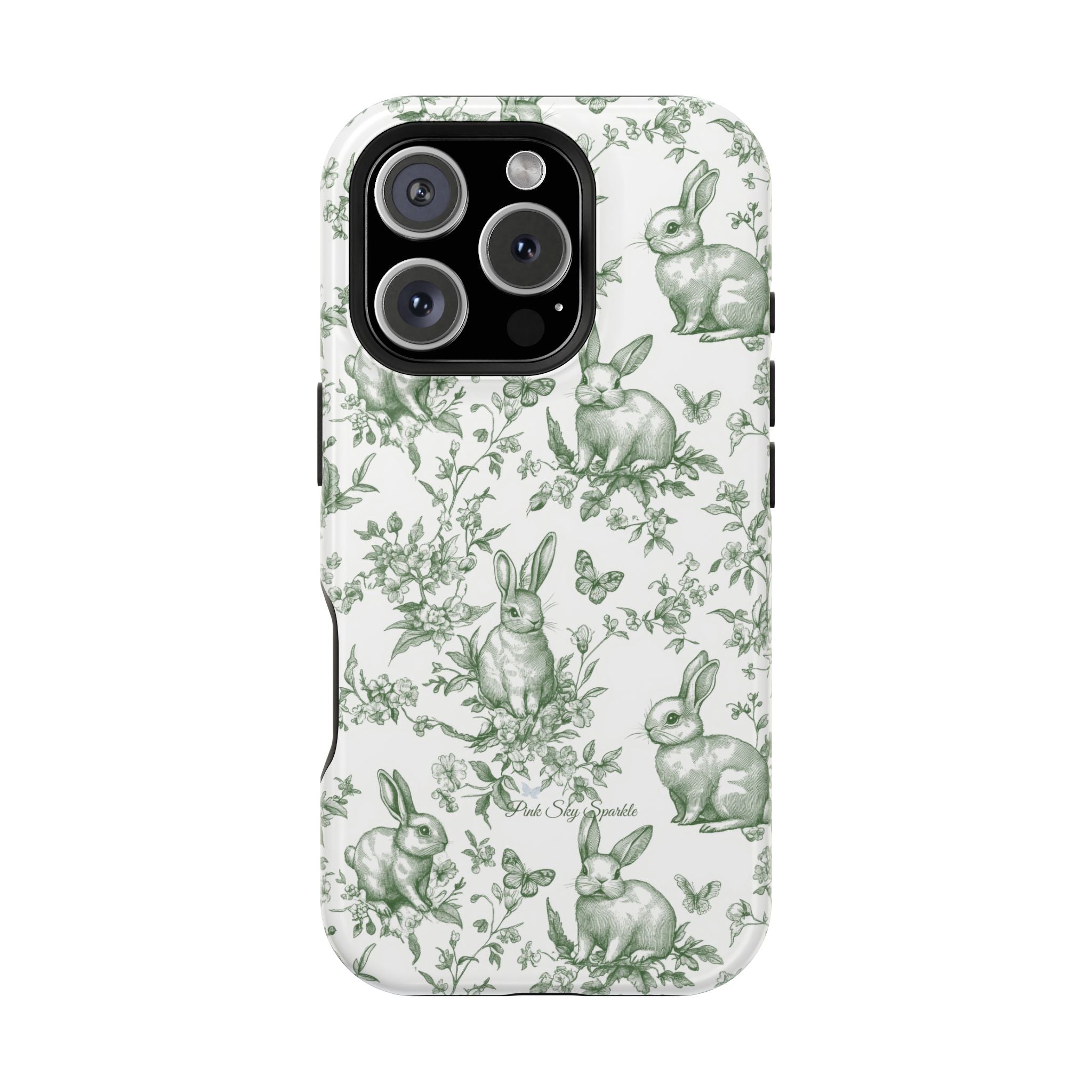 Green French Toile Floral Rabbit Magnetic iPhone Case